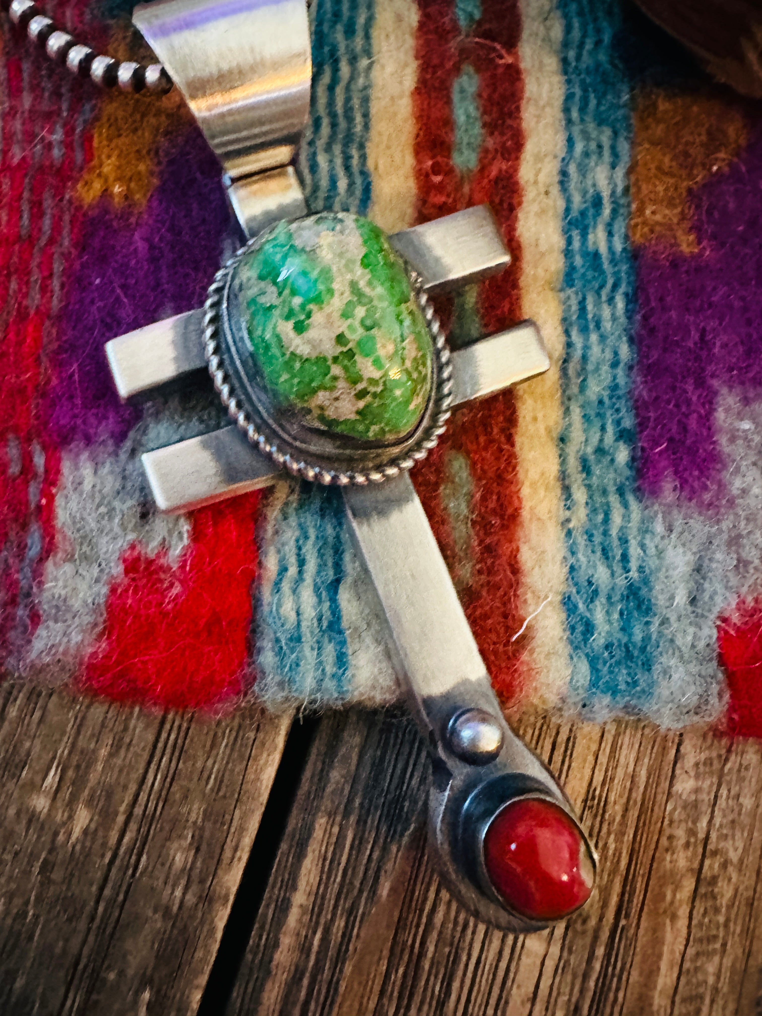 Handcrafted Sterling Silver, Turquoise & Coral Dragonfly Pendant by Chimney Butte