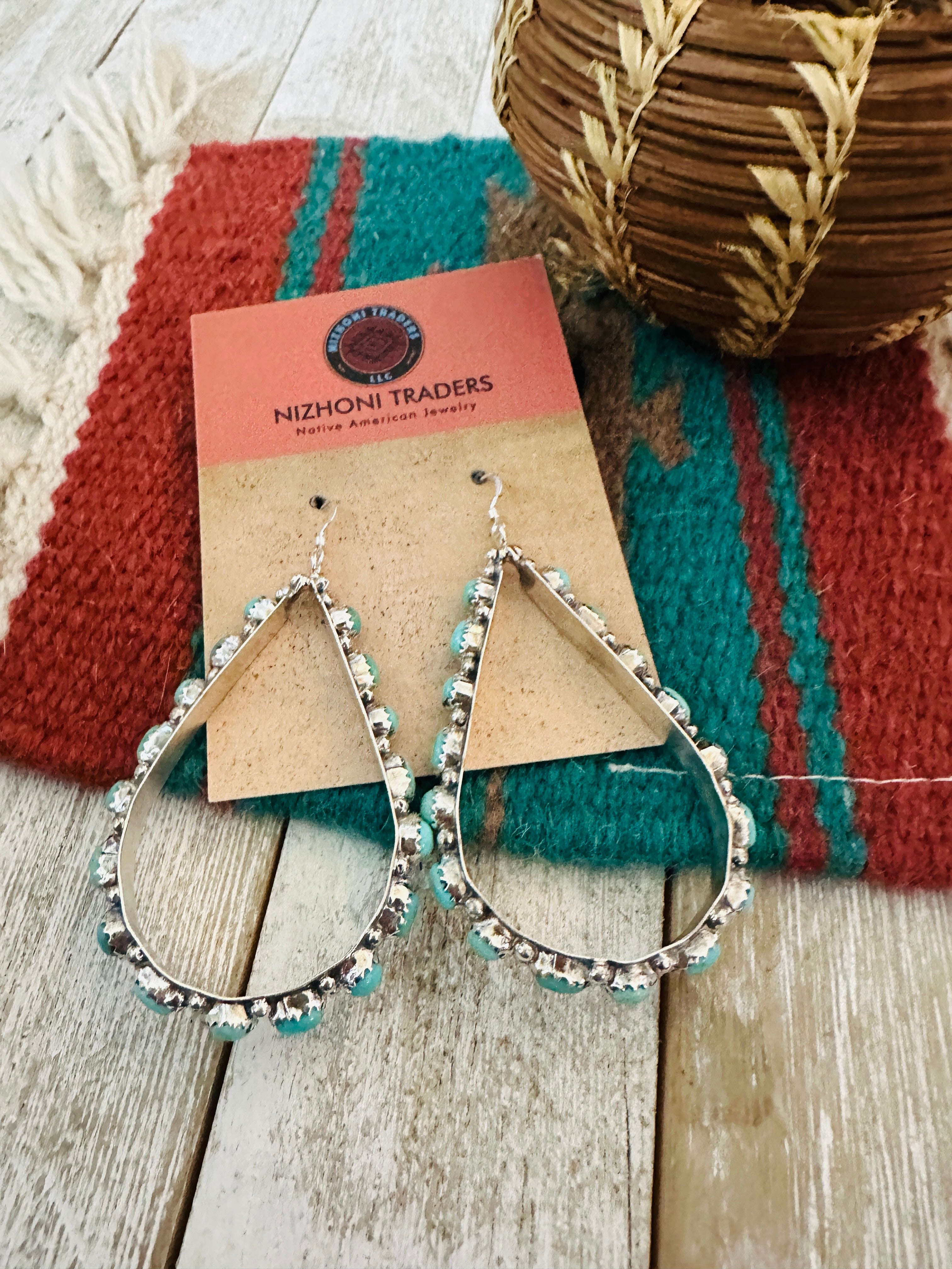 Handcrafted Turquoise & Sterling Silver Teardrop Dangle Earrings