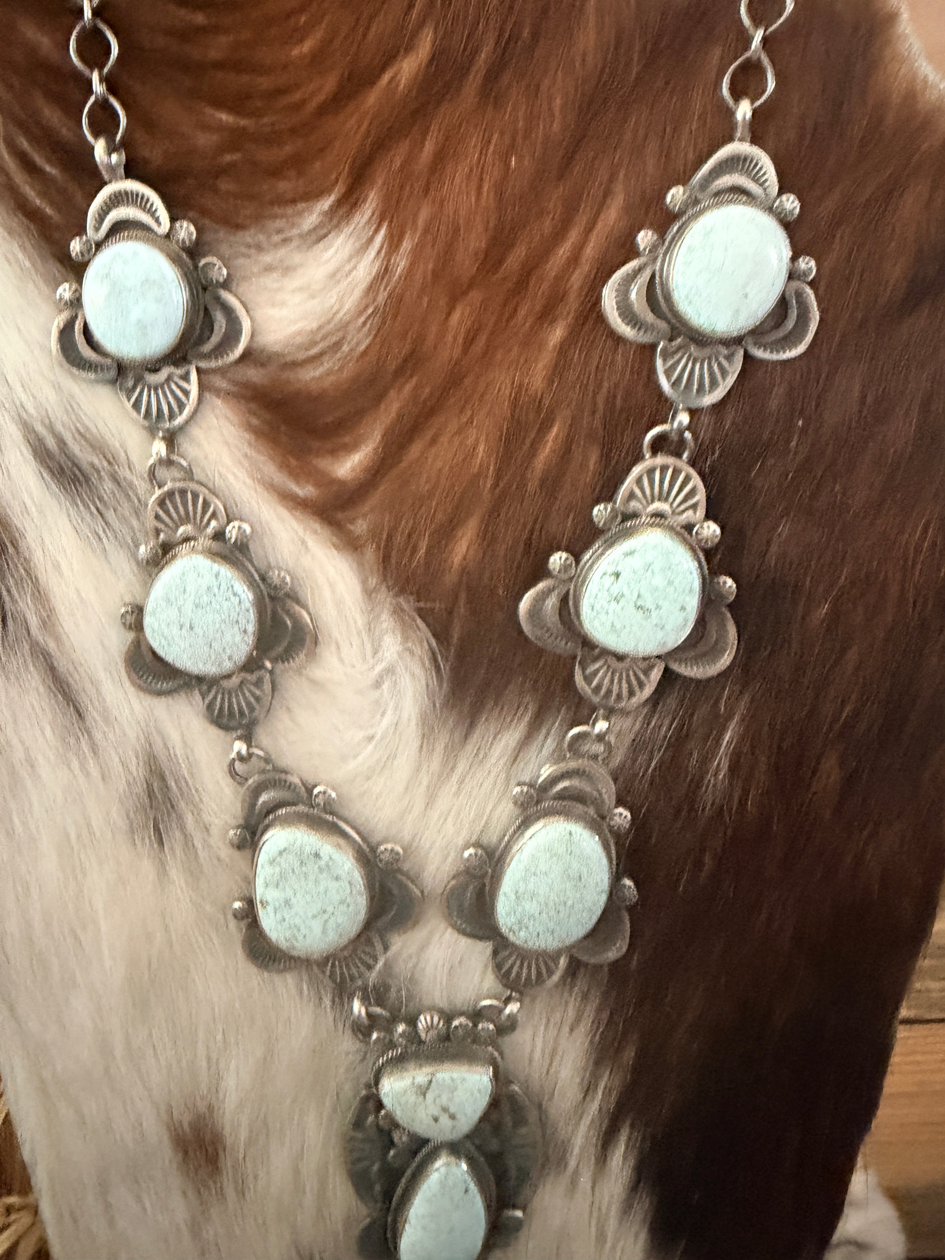 Handcrafted Dry Creek Turquoise & Sterling Silver Necklace and Earring Set by Gilbert Tom