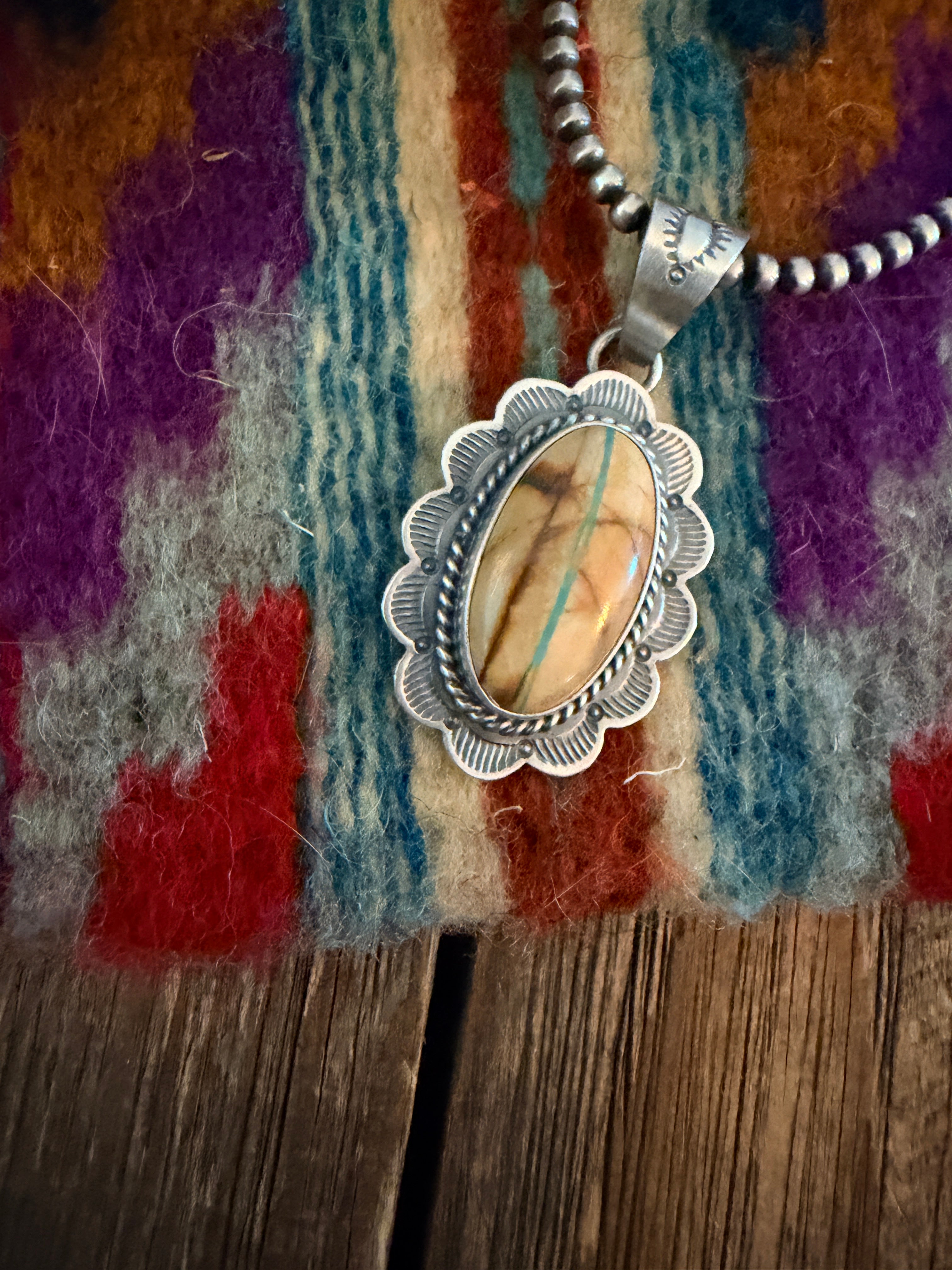 Handcrafted Sterling Silver & Royston Ribbon Turquoise Pendant by David Skeets