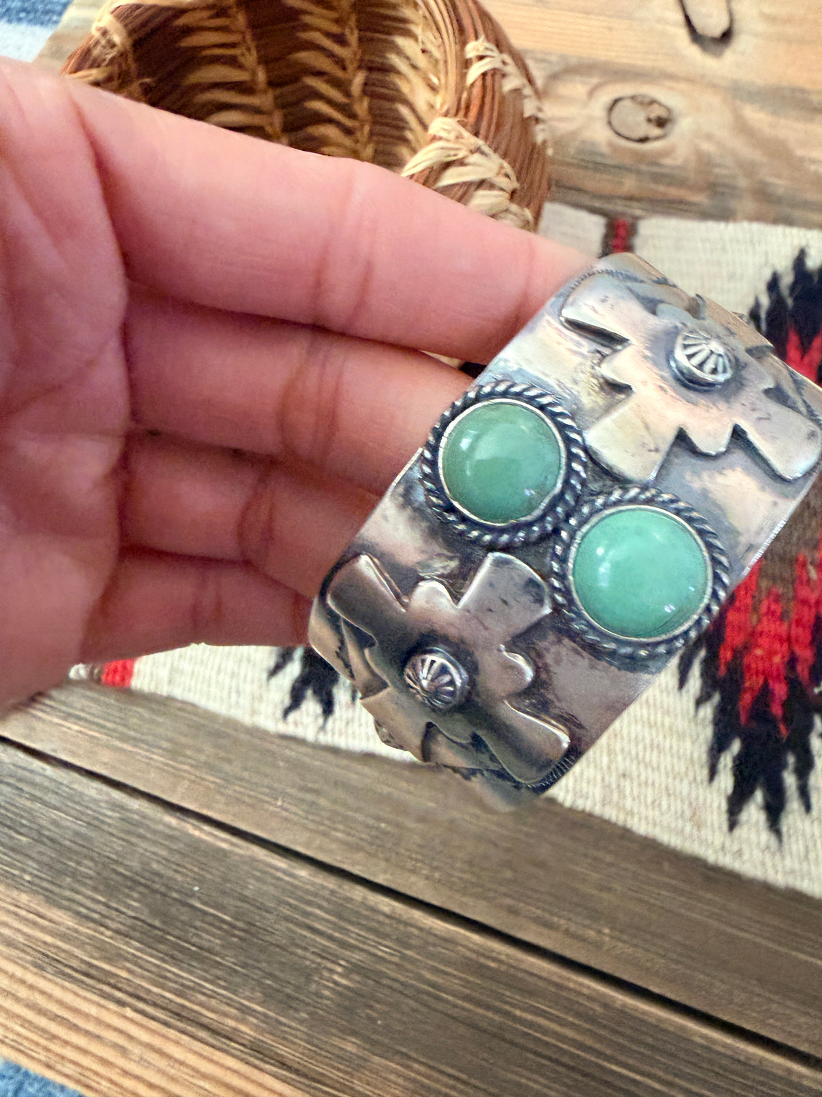 Handcrafted Turquoise & Sterling Silver Cross Cuff Bracelet by Larry Kaye