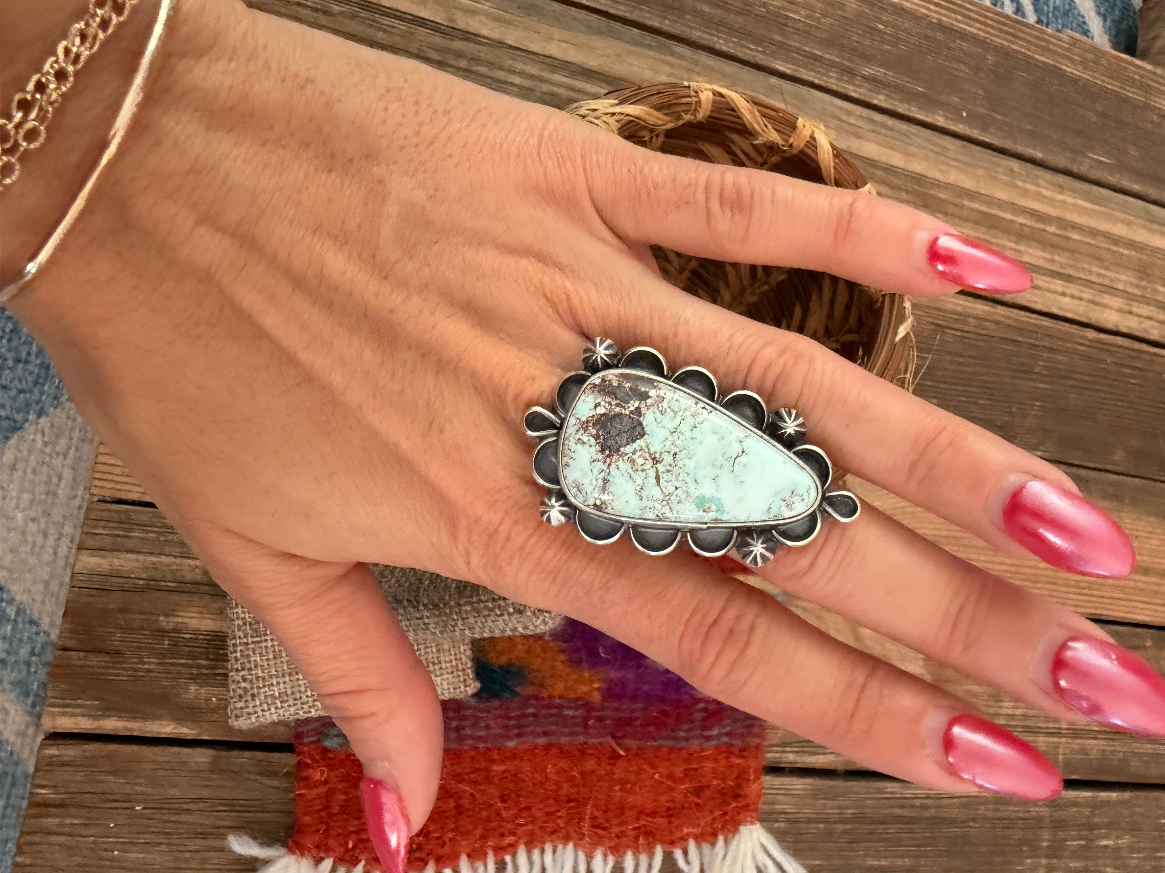 Handcrafted Dry Creek Turquoise & Sterling Silver Ring Size 8.75 by Jameson Garcia