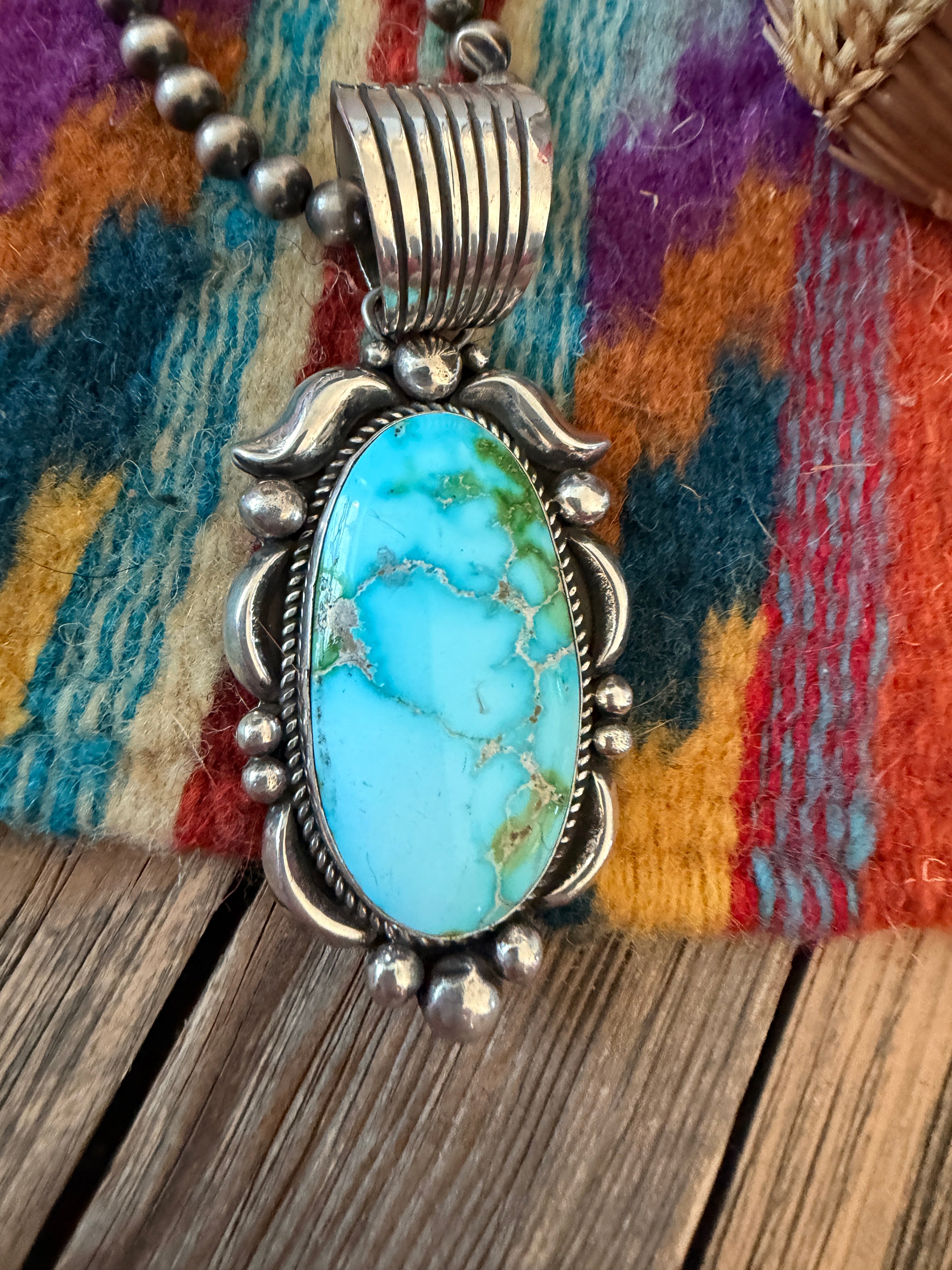 Handcrafted Sterling Silver & Sonoran Mountain Turquoise Pendant by Albert Jake