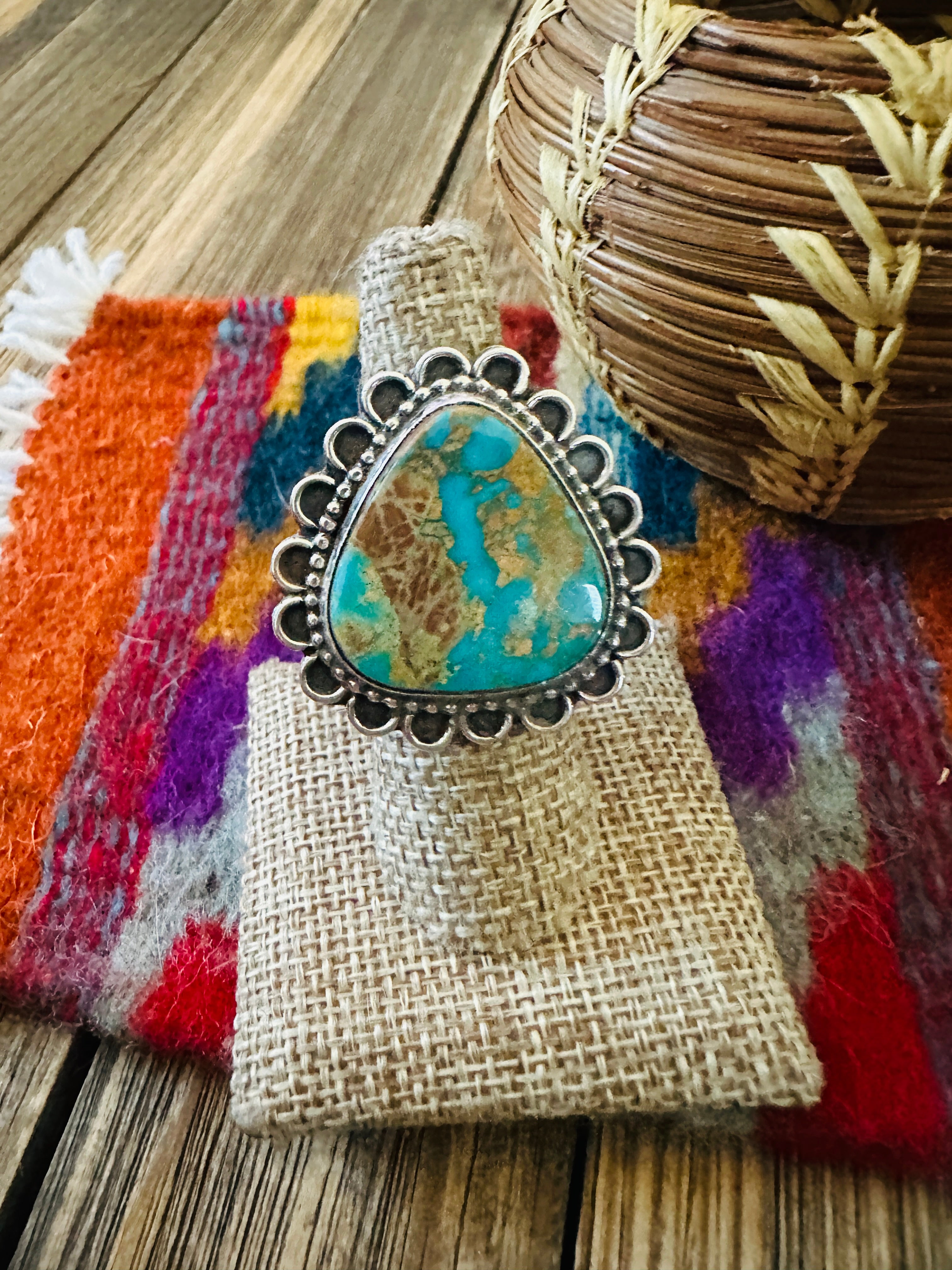 Handcrafted Turquoise & Sterling Silver Ring 7 by Rosella Paxson