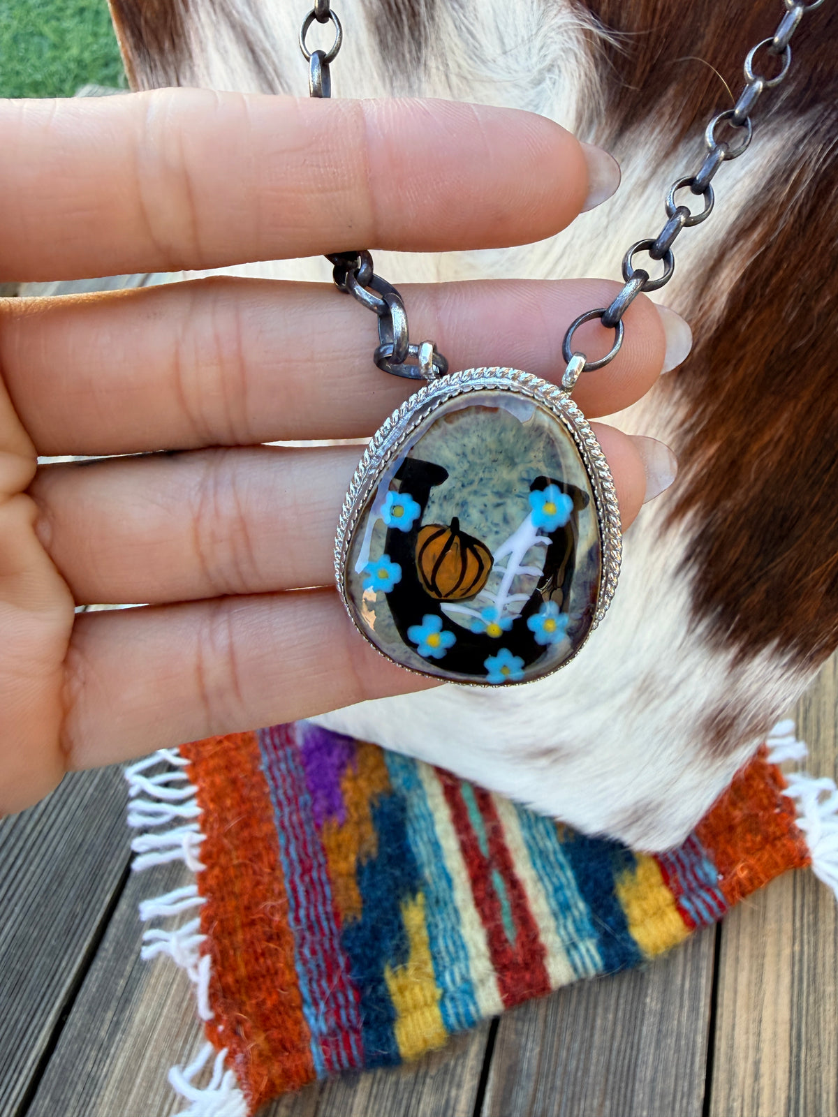 ~*Halloween Collection*~ Handmade Sterling Silver & Jasper Painted Pumpkin Necklace