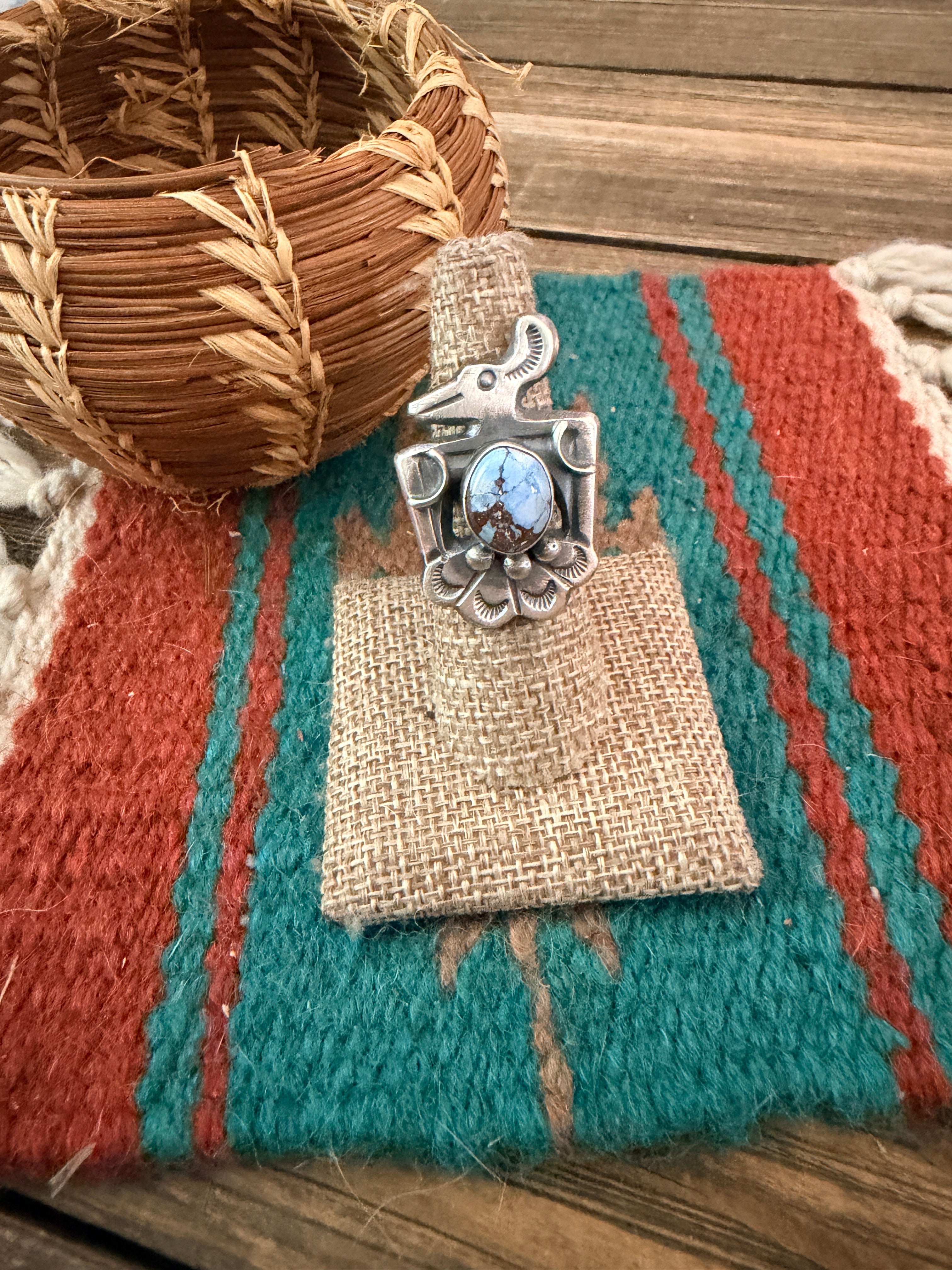 Handcrafted Golden Hills Turquoise and Sterling Silver Thunderbird Ring size 6 by Chimney Butte