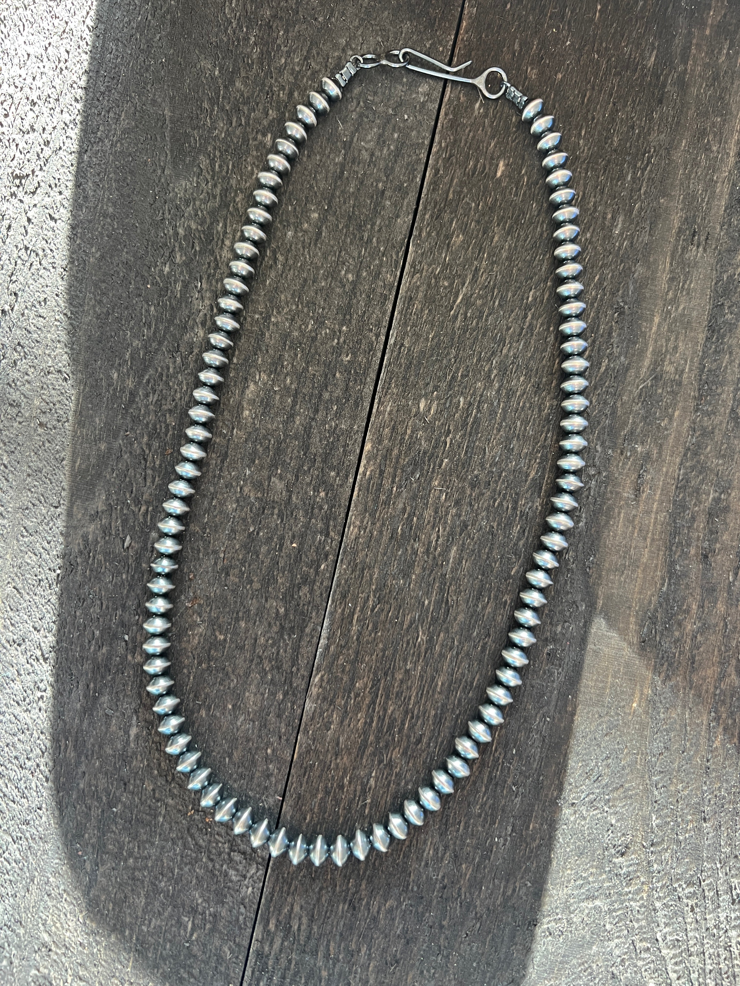 Vinita Cowboy 6.5mm Handmade Sterling Silver Navajo Saucer Pearl Necklaces, 20 inches