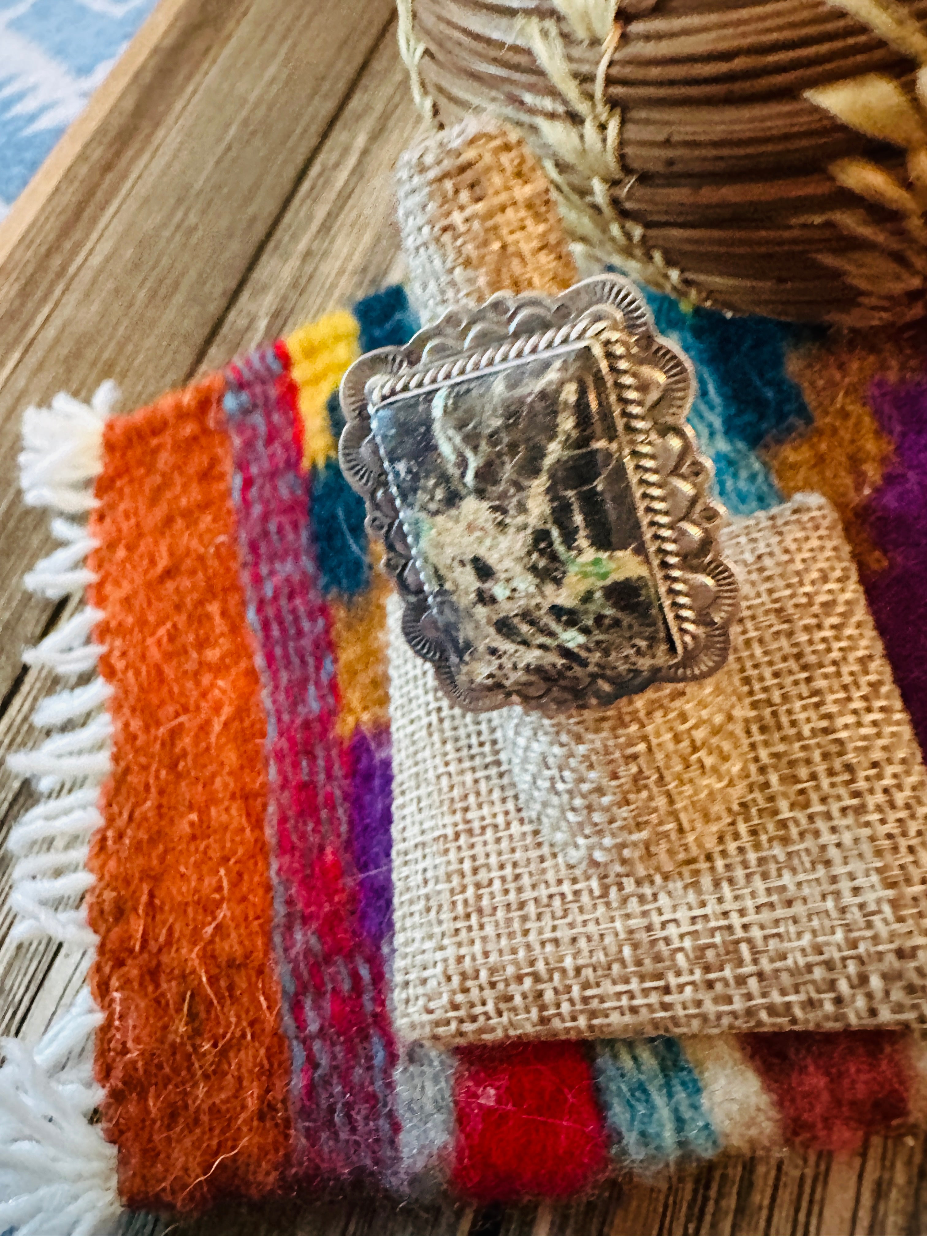 Handcrafted Blackjack Turquoise & Sterling Silver Adjustable Ring