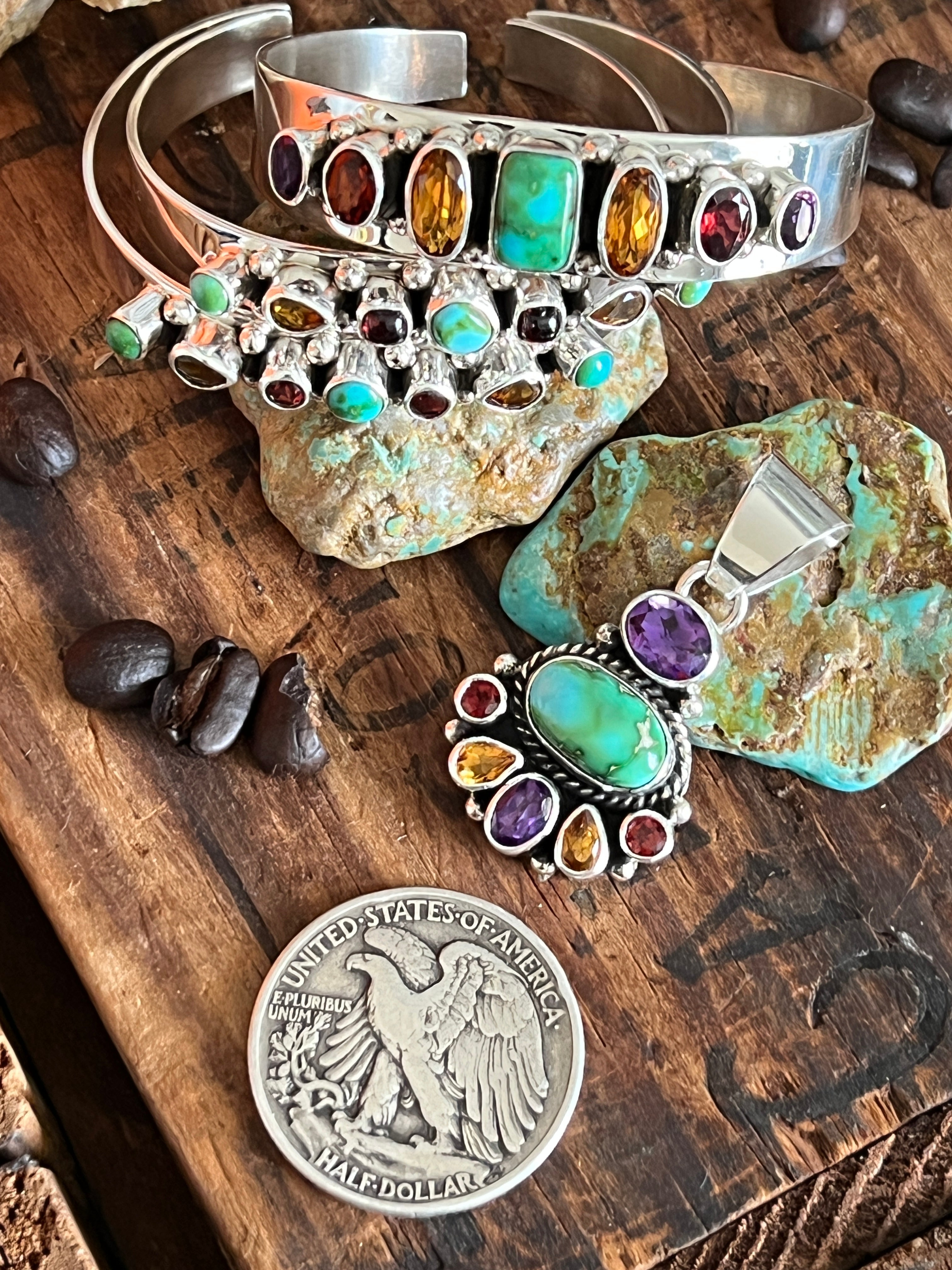 Handcrafted Sterling Silver Gems & Jewels Stacker Cuffs Bracelet by Lucy Jake, Narrow