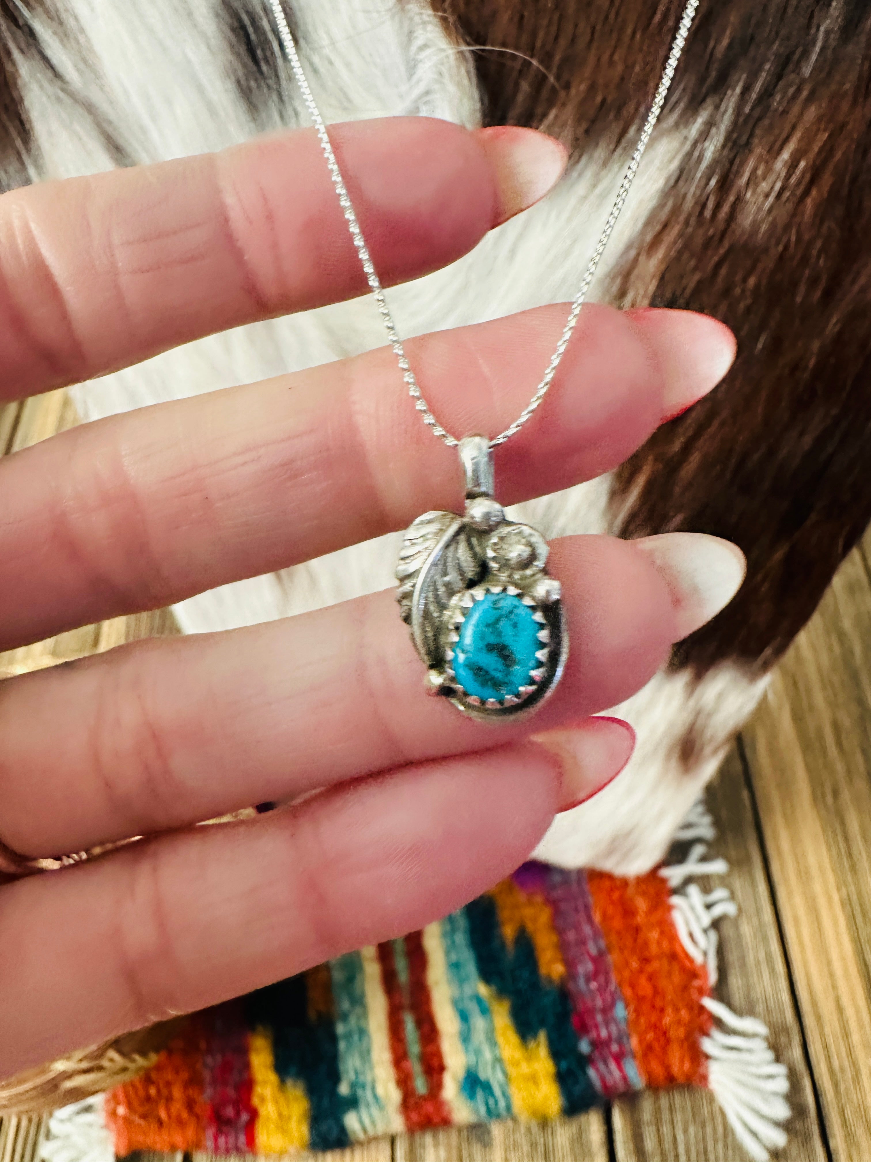 Old Pawn Handcrafted Sterling Silver and Turquoise Necklace