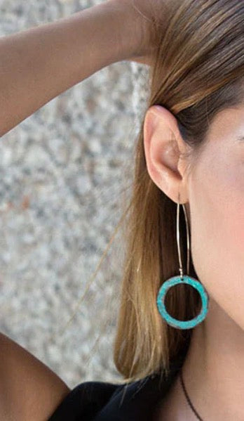 Seascape Turquoise & Sterling Silver Oxidized Lacquer Copper Earrings