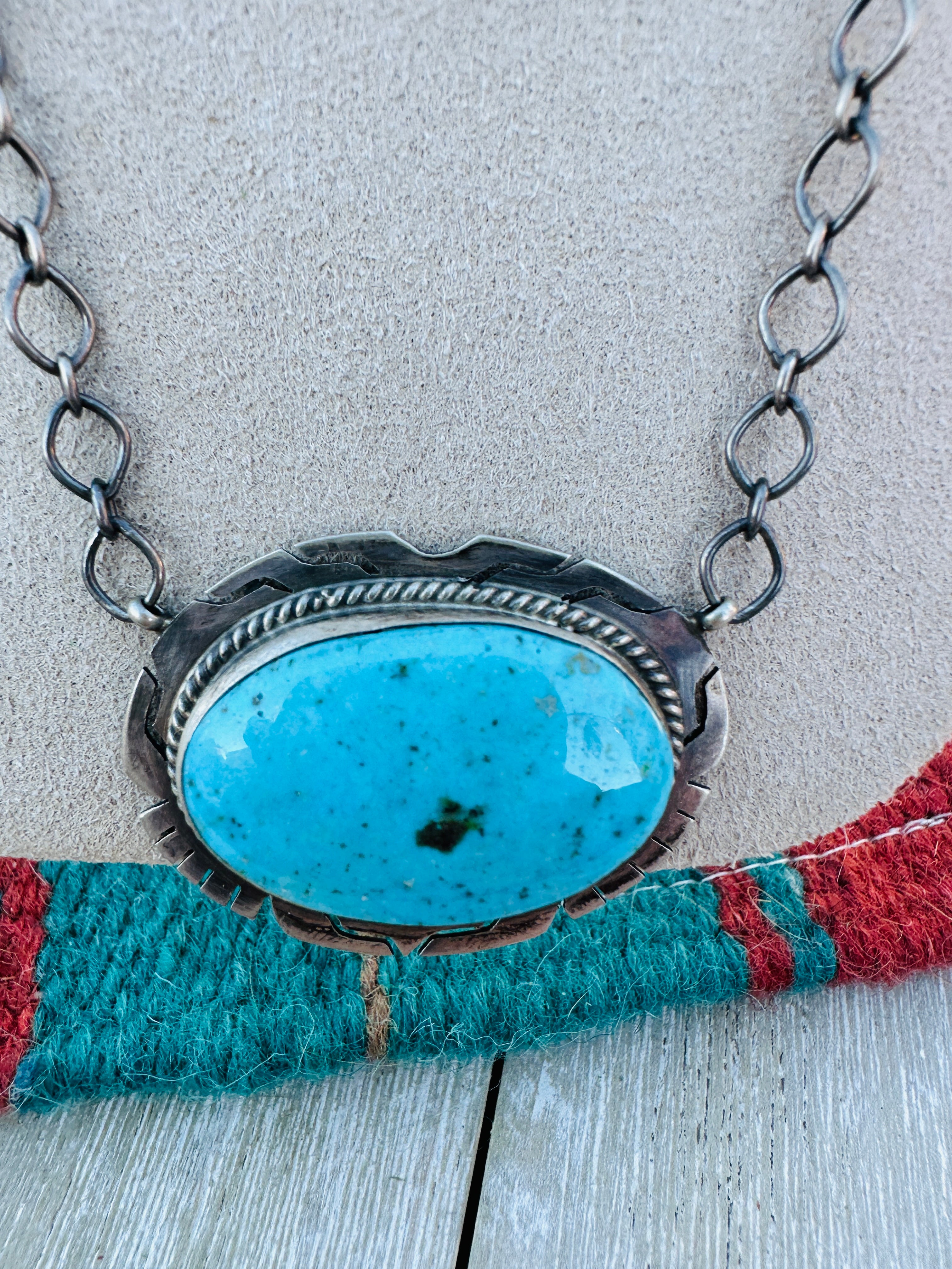 Handcrafted Sterling Silver 18” Link Chain & Turquoise Necklace