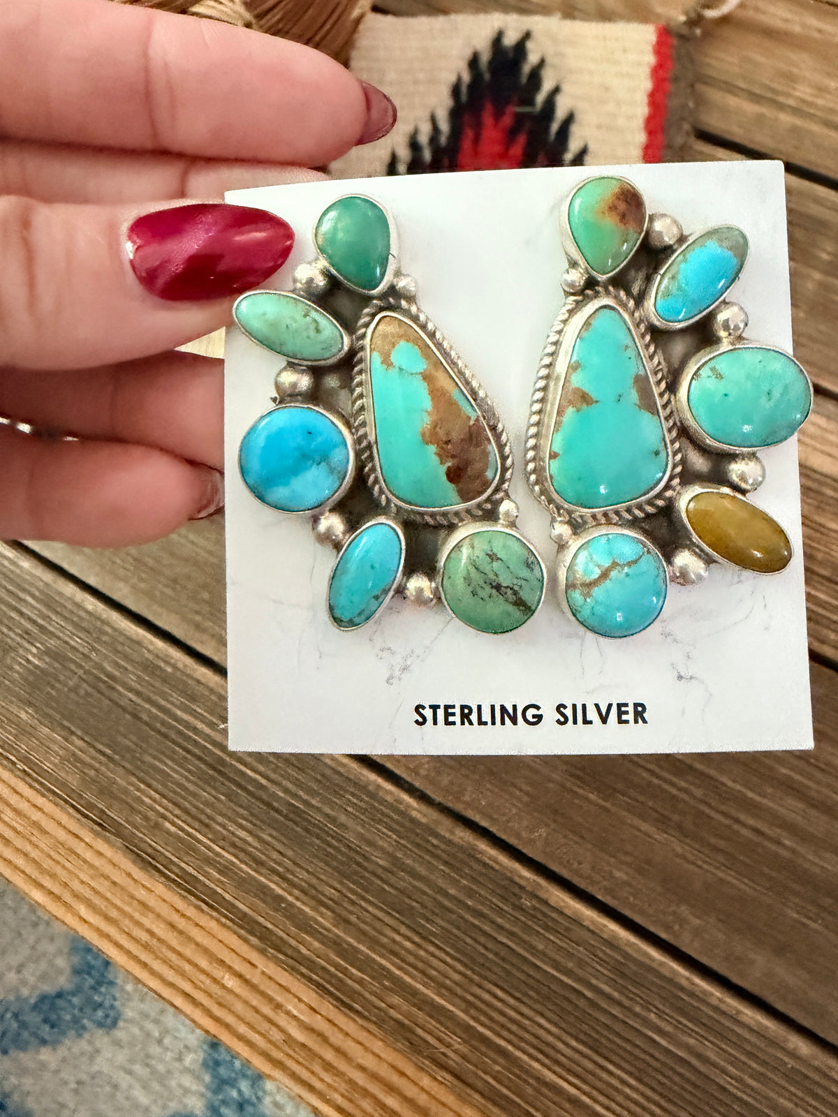Handcrafted Turquoise & Sterling Silver Cluster Post Earrings by Geraldine James