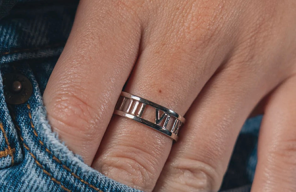 Sterling Silver Roman Numeral Band Ring