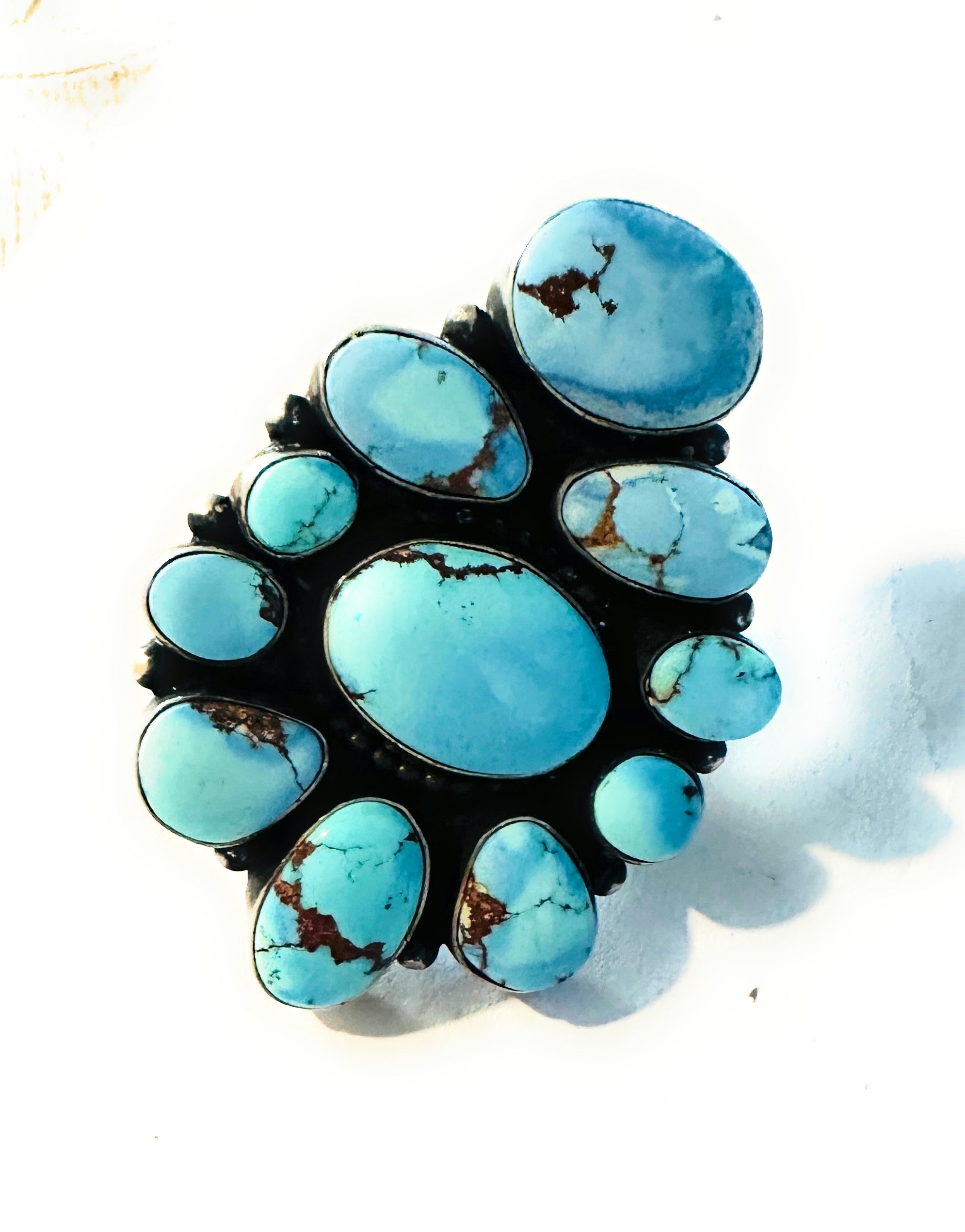 Navajo Golden Hills Turquoise & Sterling Silver Cluster Ring Size 8.25 by B. Yellowhorse