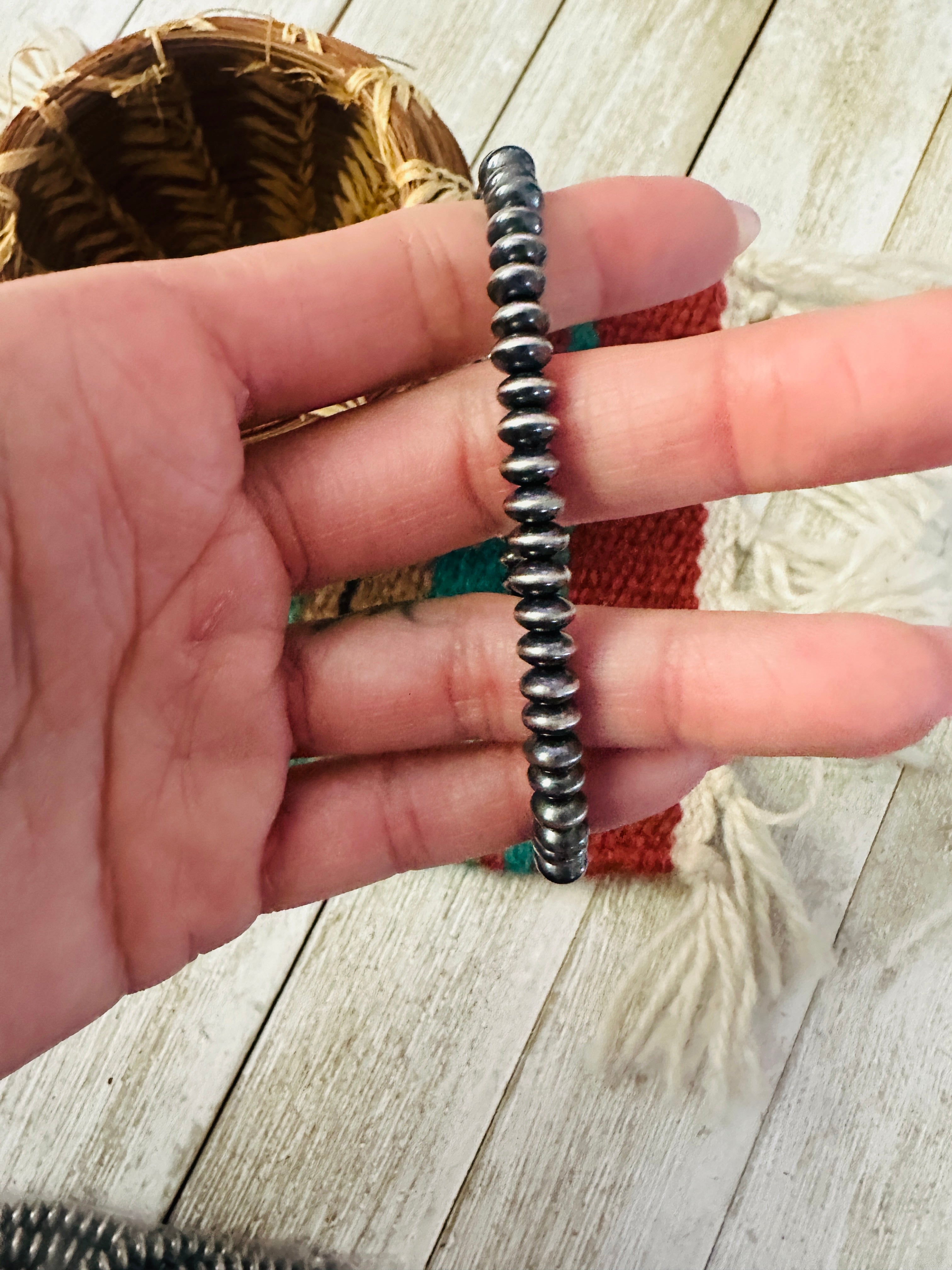 Handcrafted Sterling Silver Stretch 5mm Saucer Bead Bracelet