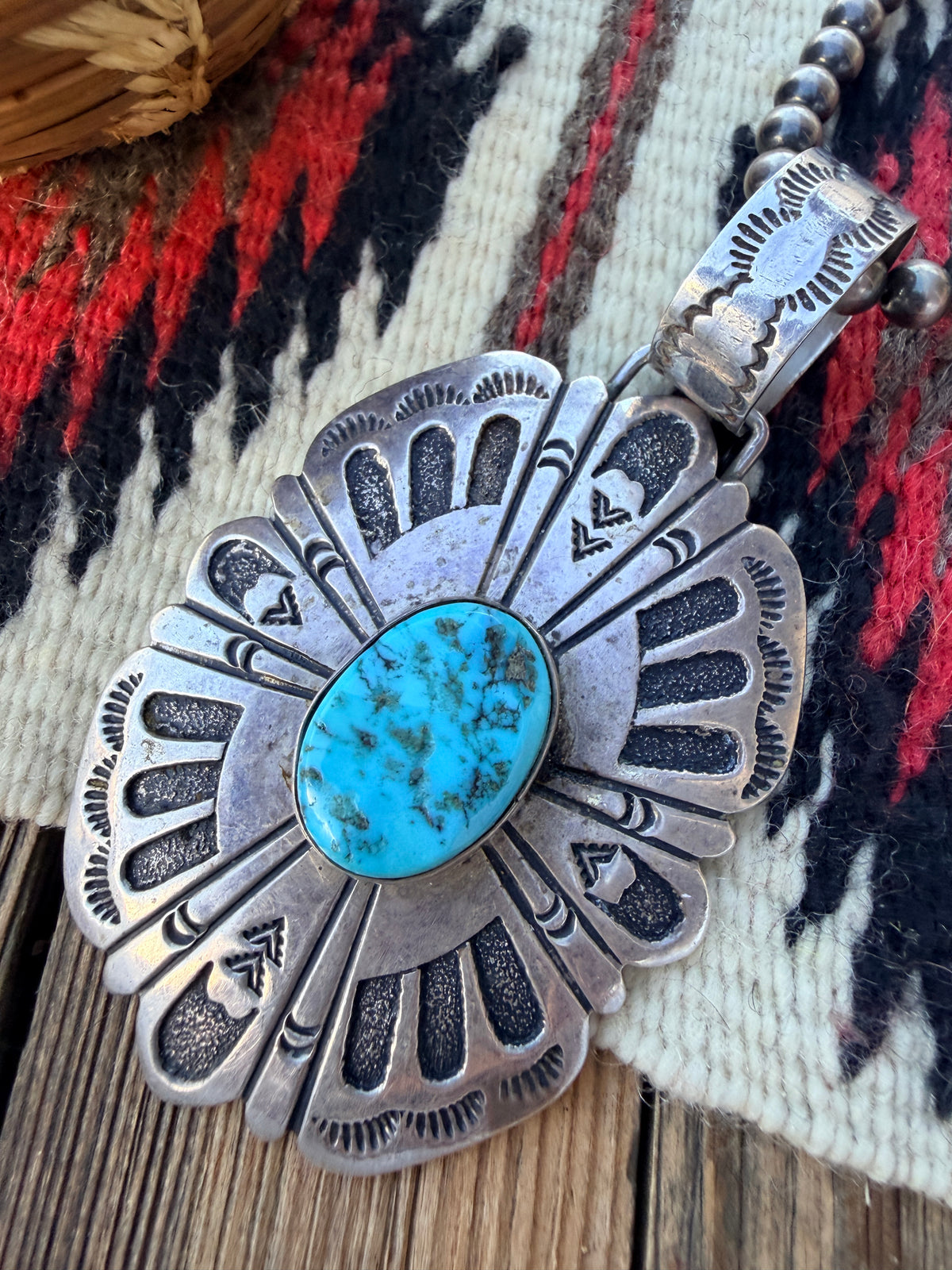 Old Pawn Handcrafted Turquoise and Sterling Silver Pendant by Tommy Singer
