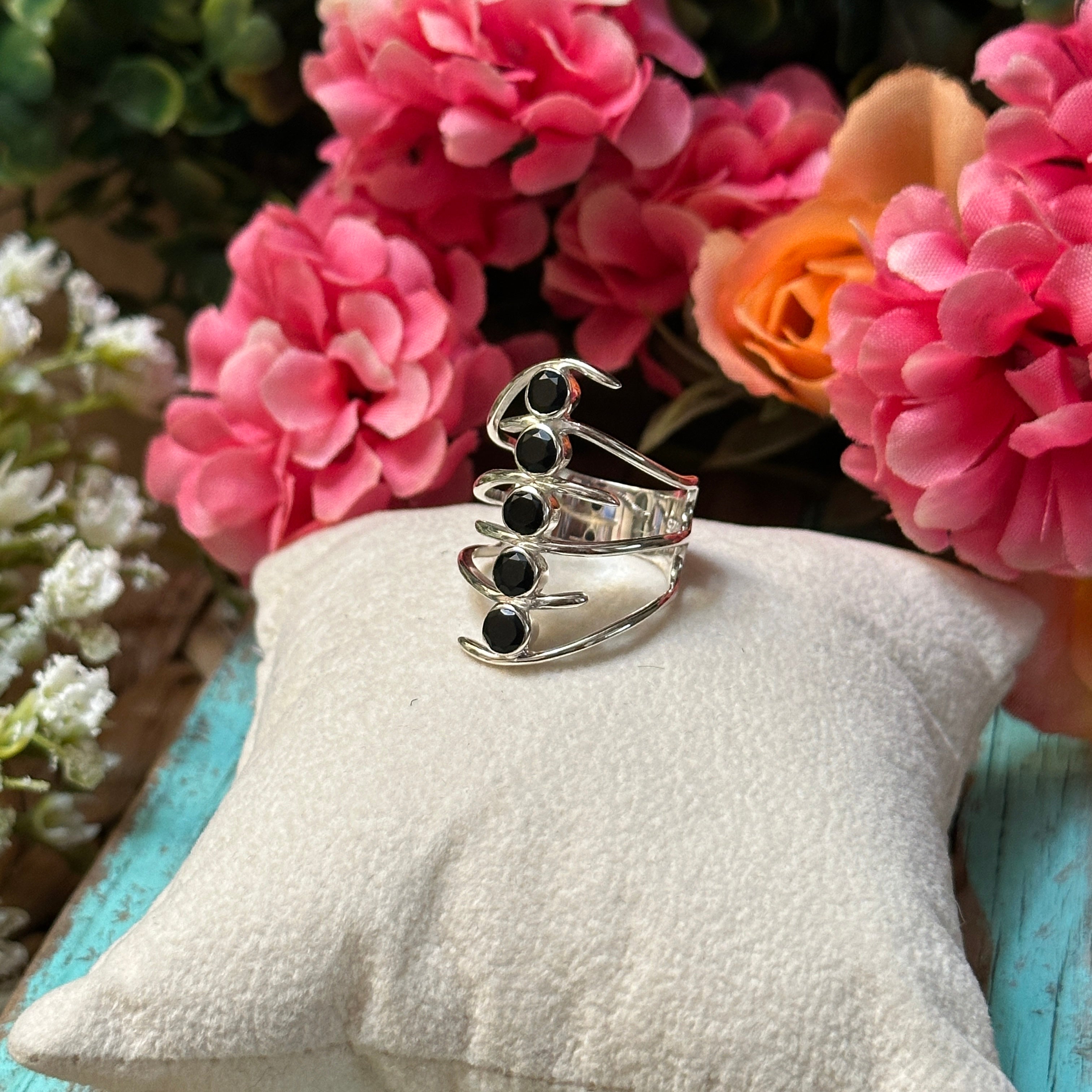 Sterling Silver Ribbed Black Onyx Ring