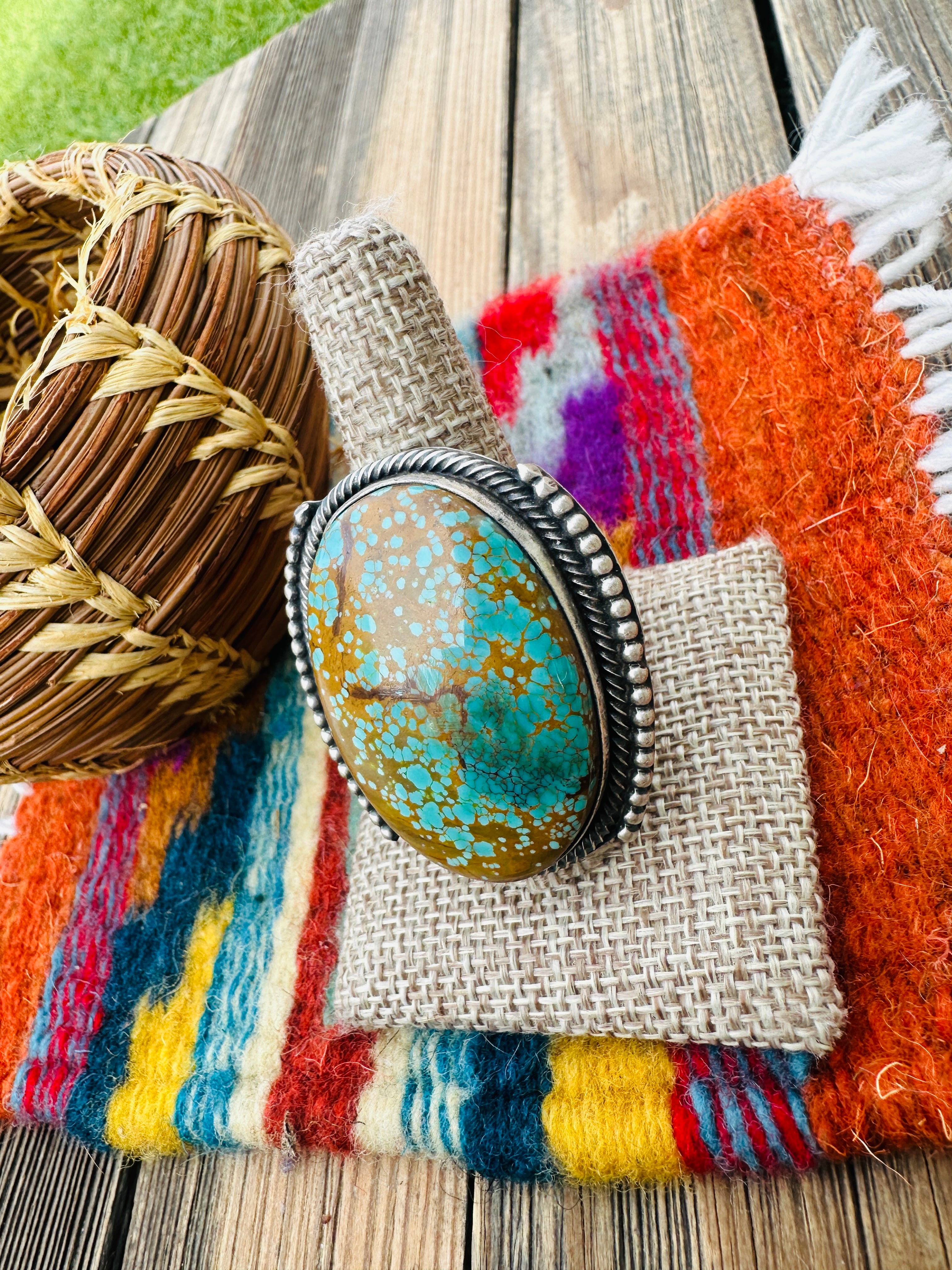 Handcrafted Kingman Web Turquoise & Sterling Silver Adjustable Ring by Sheila Becenti