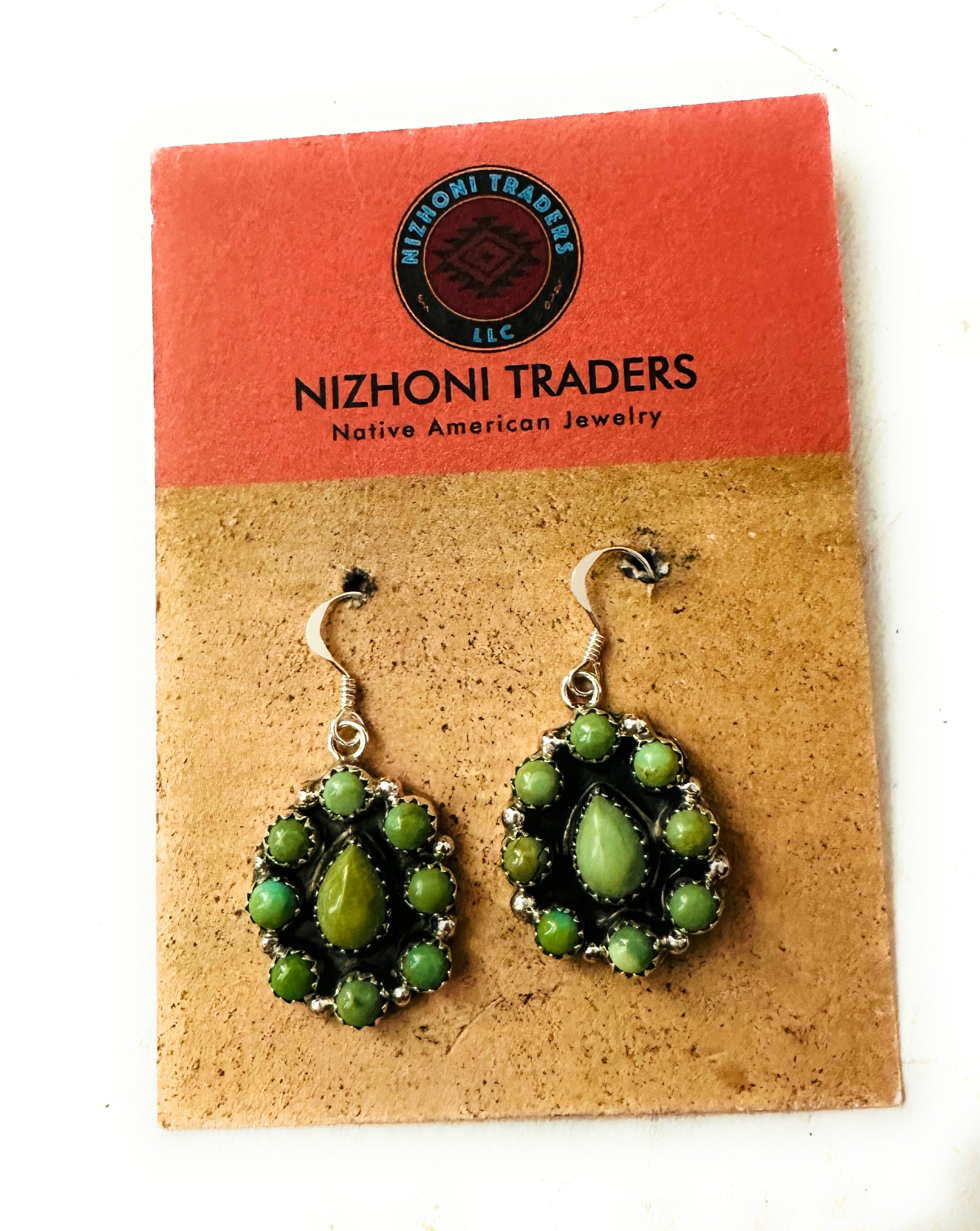 Handcrafted Sterling Silver & Green Turquoise Cluster Dangle Earrings