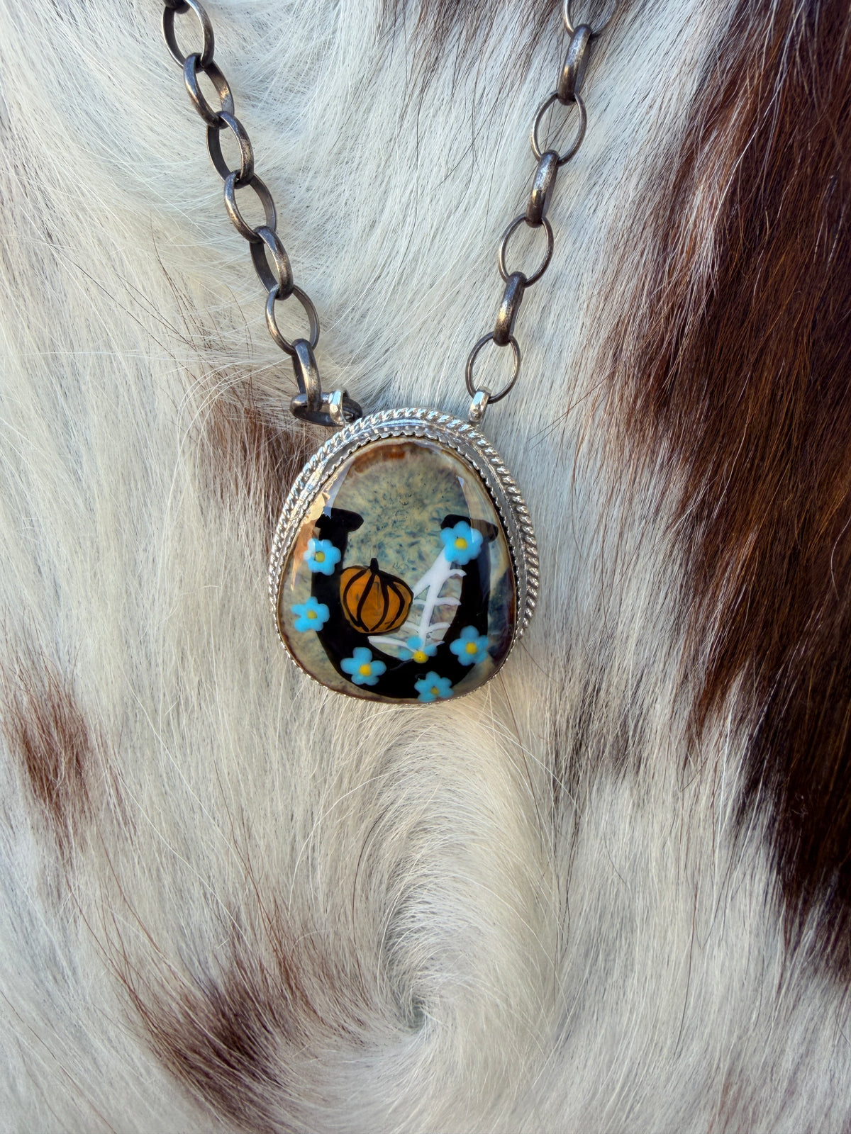 ~*Halloween Collection*~ Handmade Sterling Silver & Jasper Painted Pumpkin Necklace