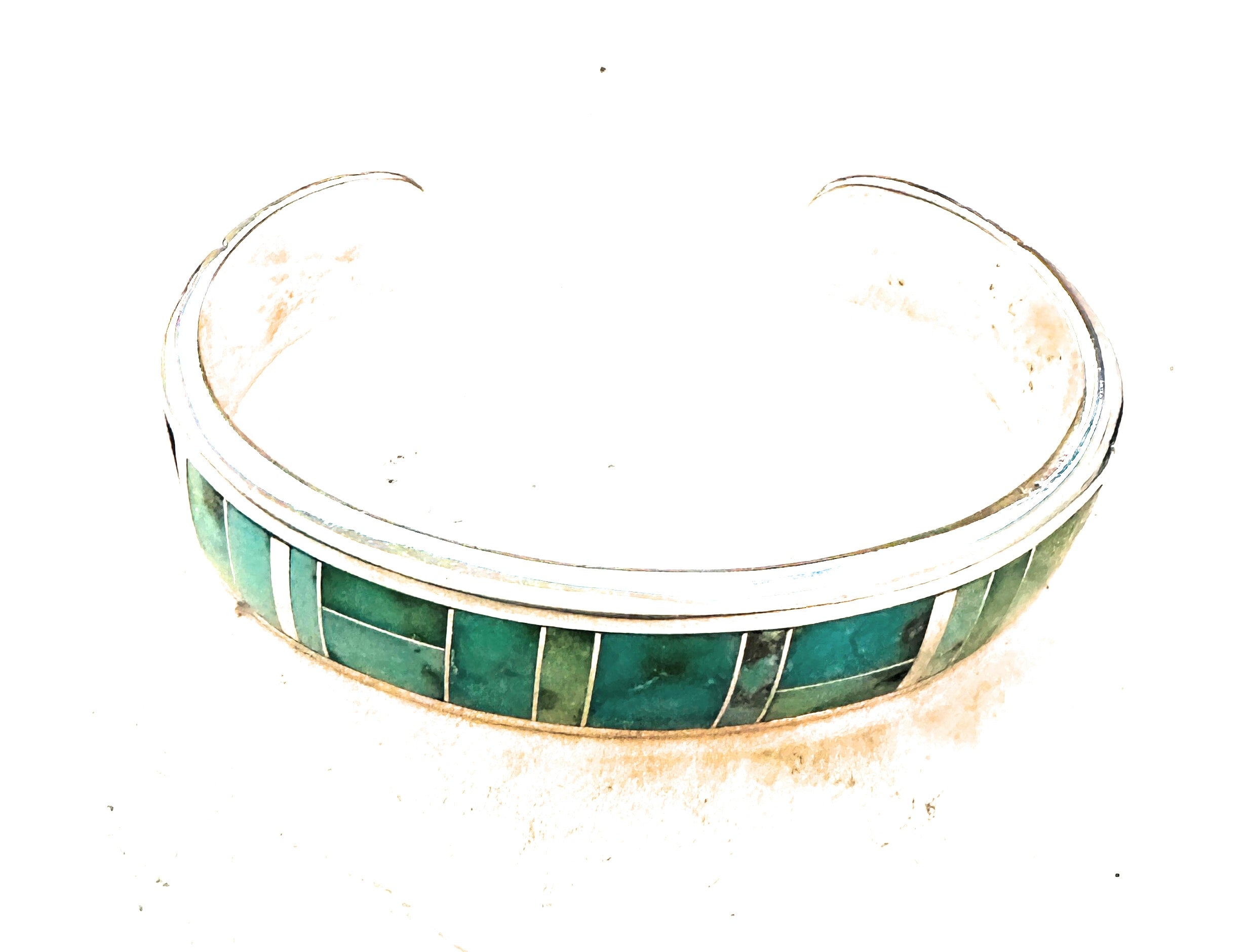 Navajo Sonoran Mountain Turquoise & Sterling Silver Inlay Cuff Bracelet /