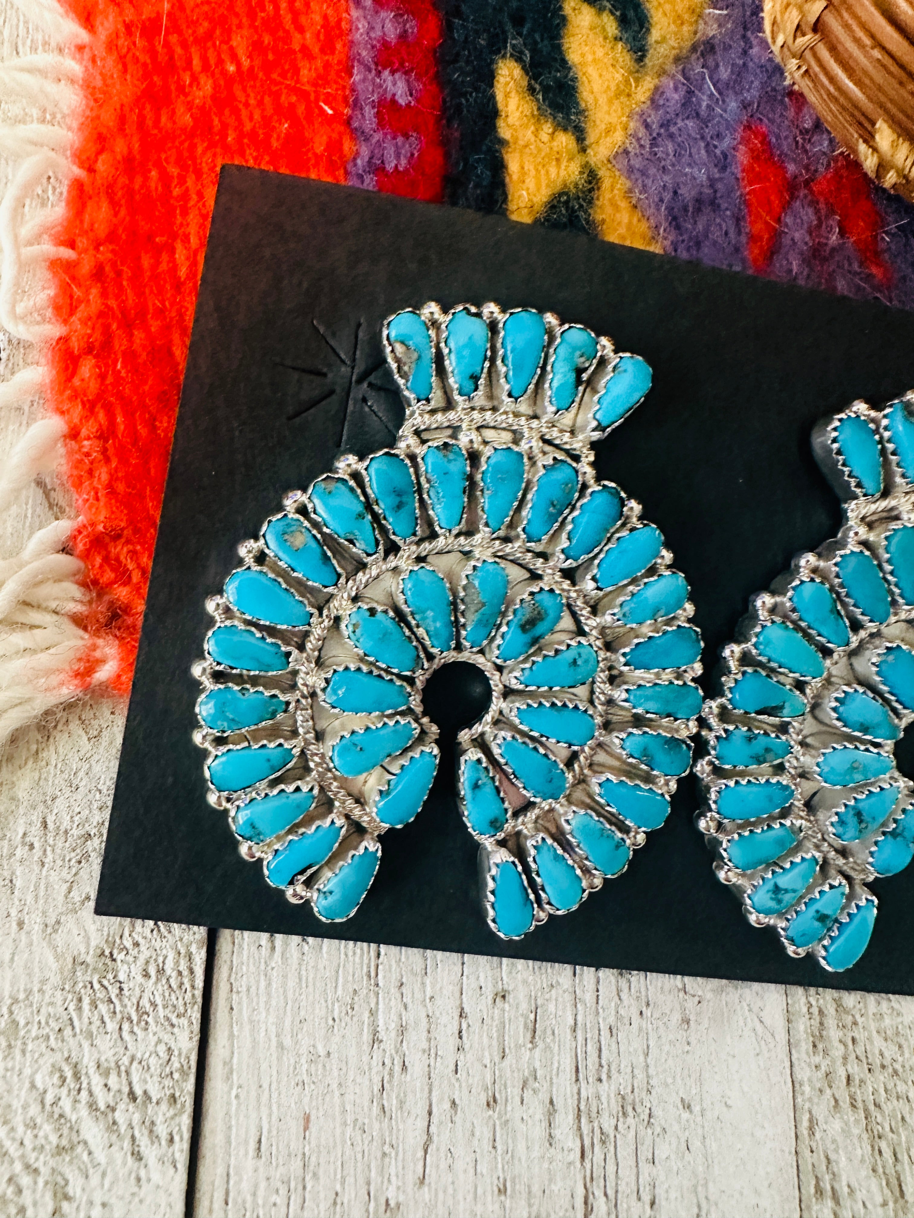 Handcrafted Sleeping Beauty Turquoise & Sterling Silver Cluster Post Earrings