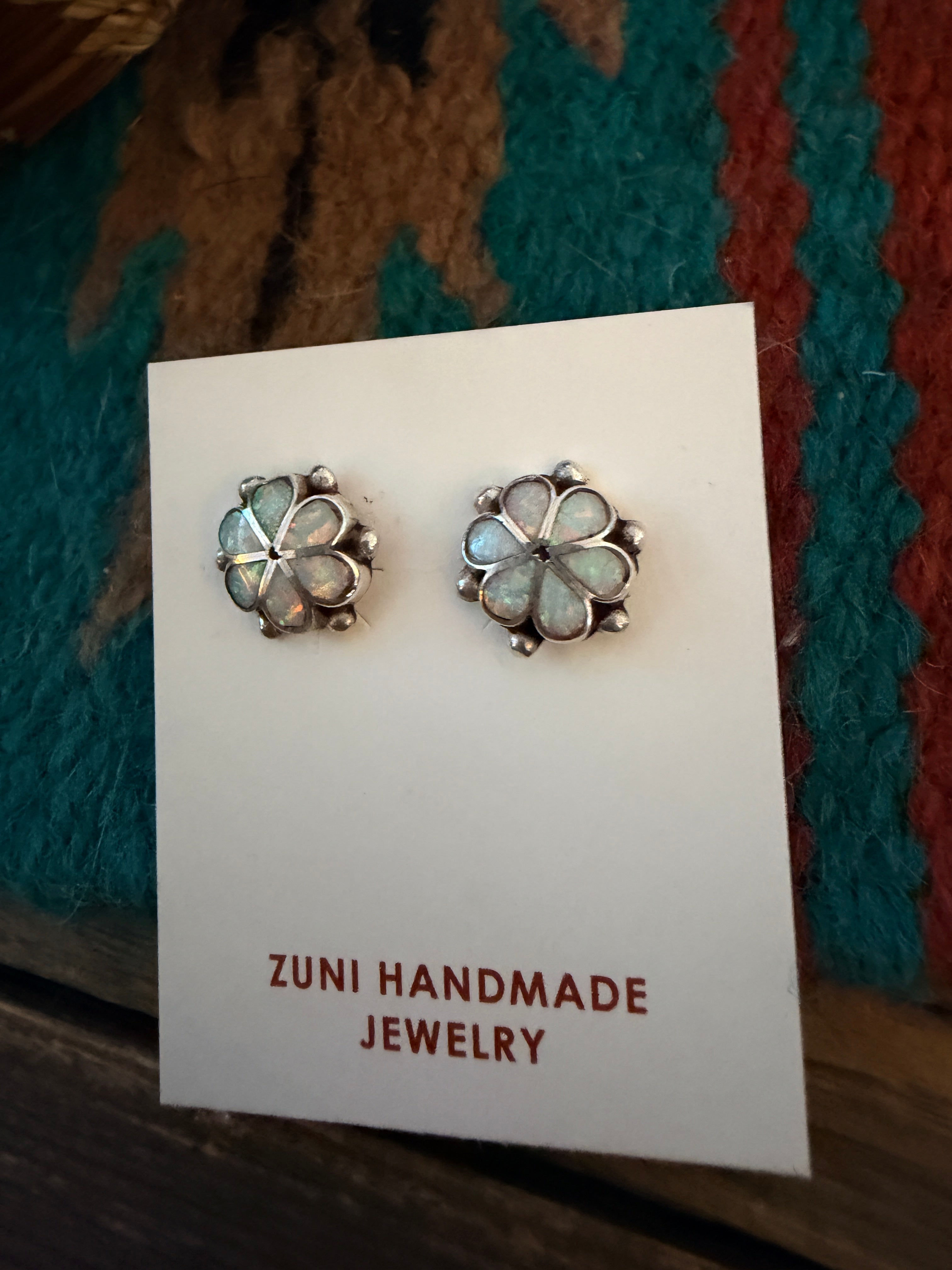 Handcrafted Sterling Silver & White Opal Flower Stud Earrings