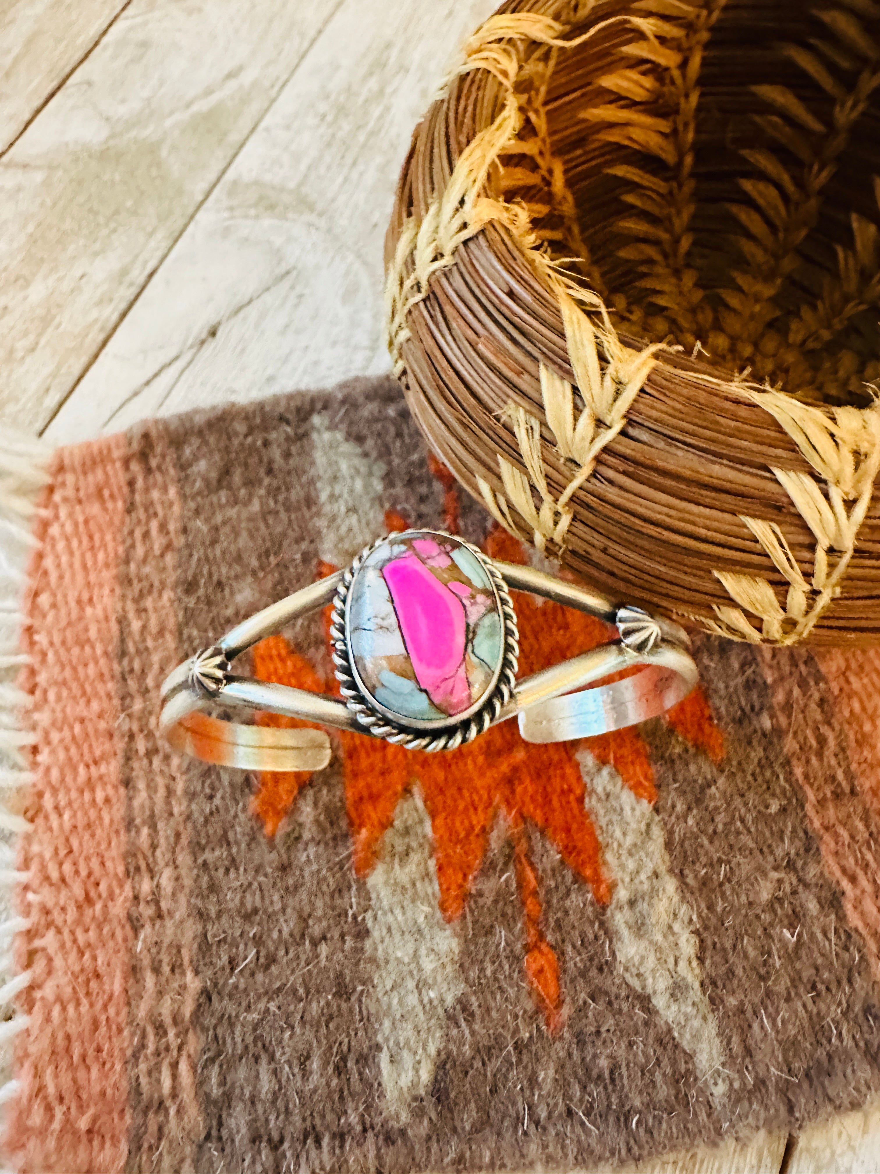 Handcrafted Cotton Candy & Sterling Silver Cuff Bracelet