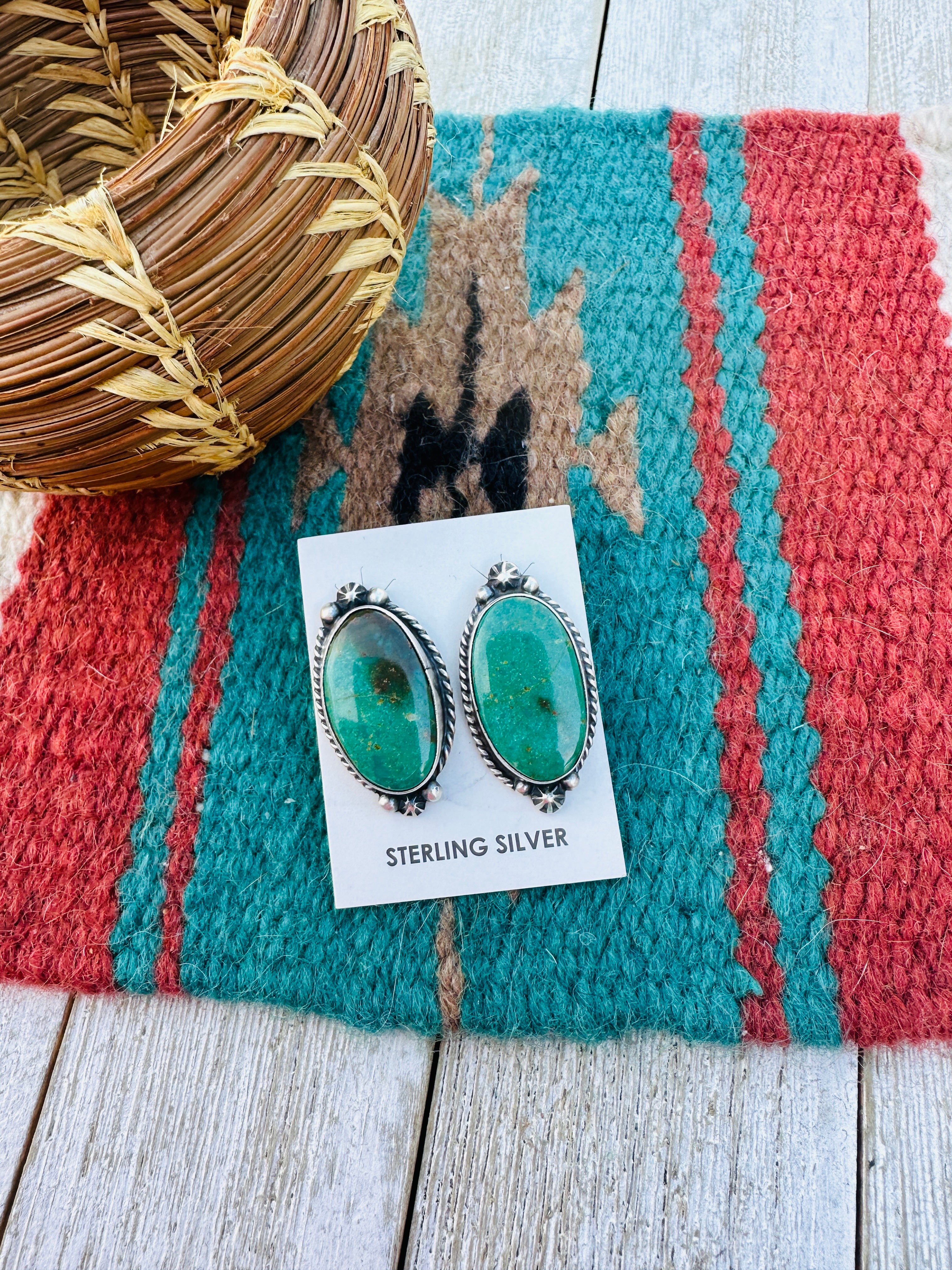 Handcrafted Kingman Turquoise & Sterling Silver Post Earrings
