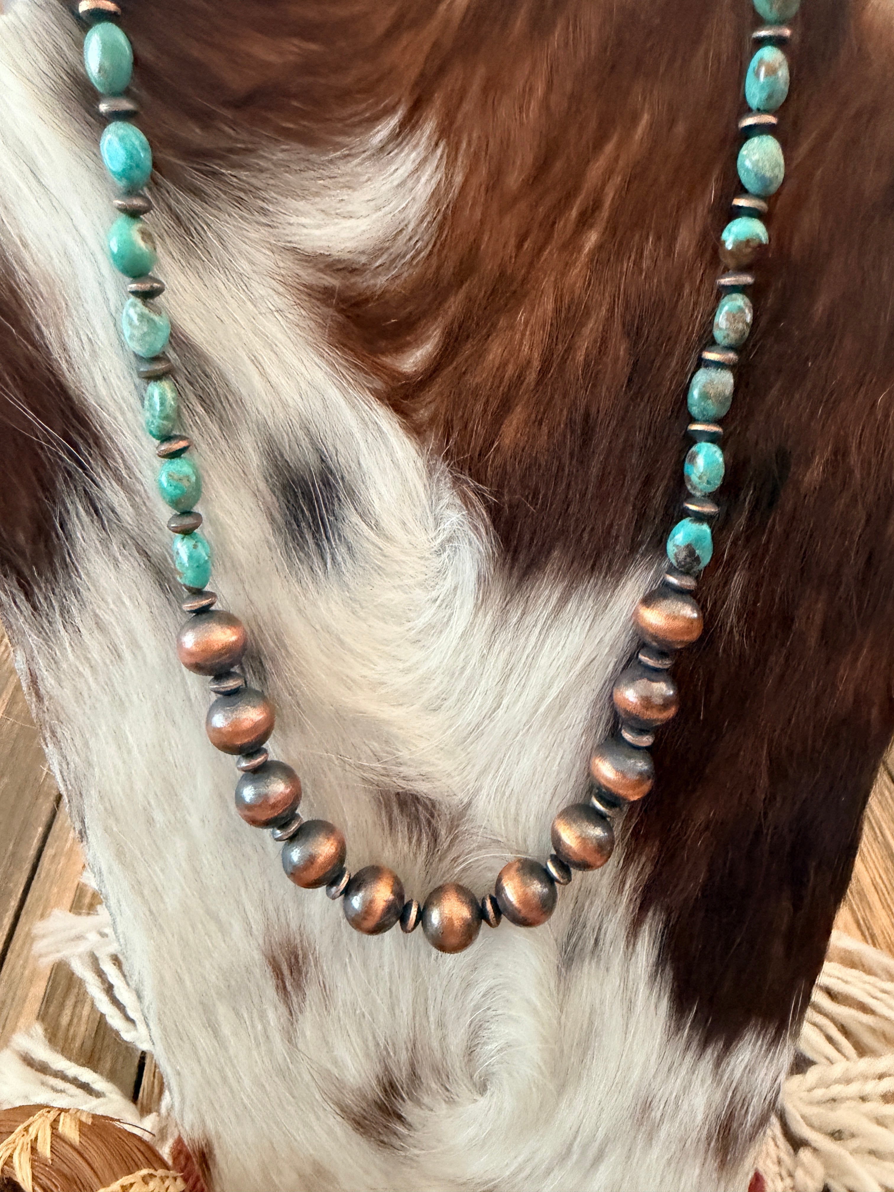Handcrafted Turquoise & Copper 20” Beaded Necklace