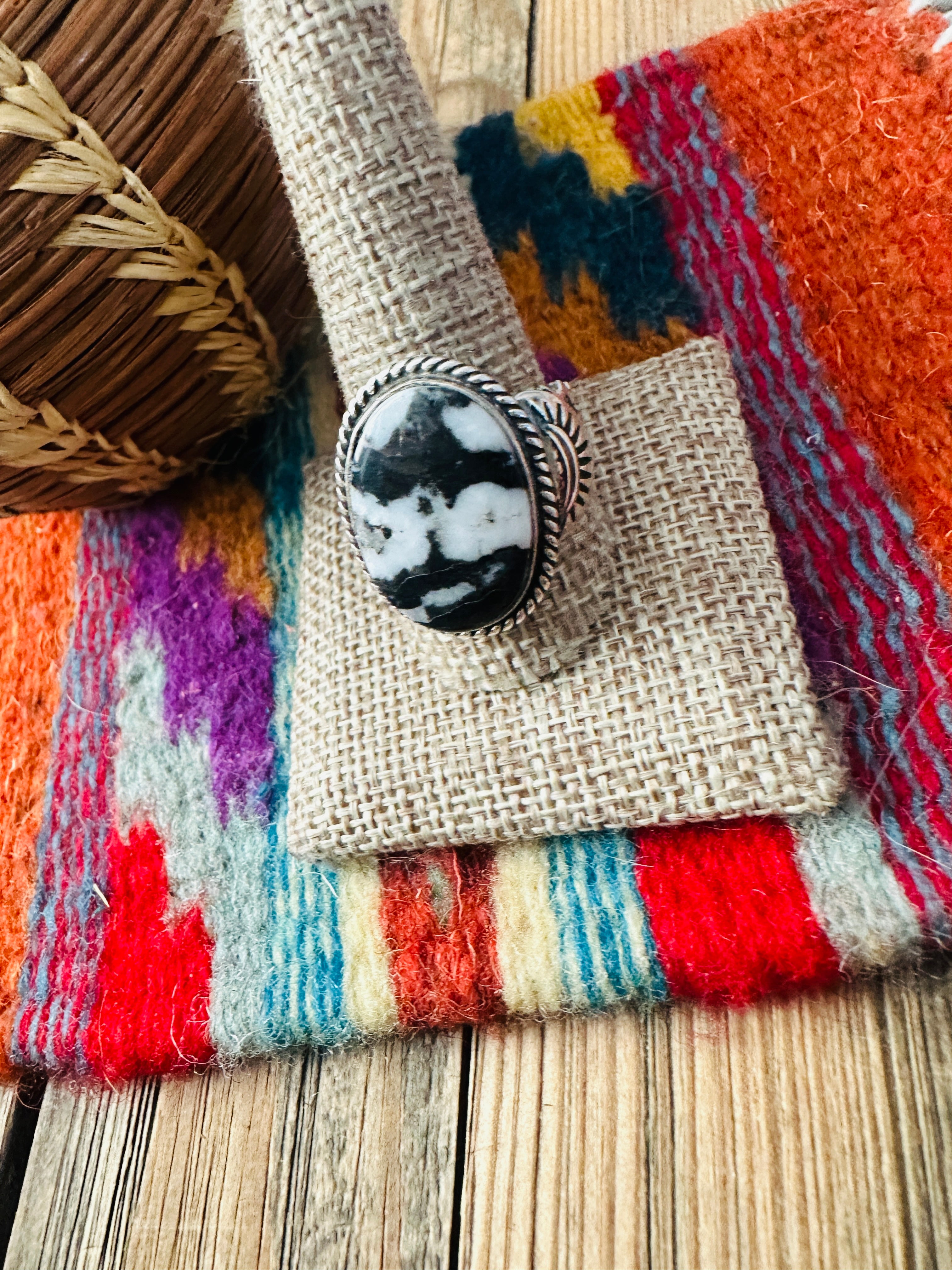 Handcrafted White Buffalo & Sterling Silver Ring Size 11 by Russell Sam