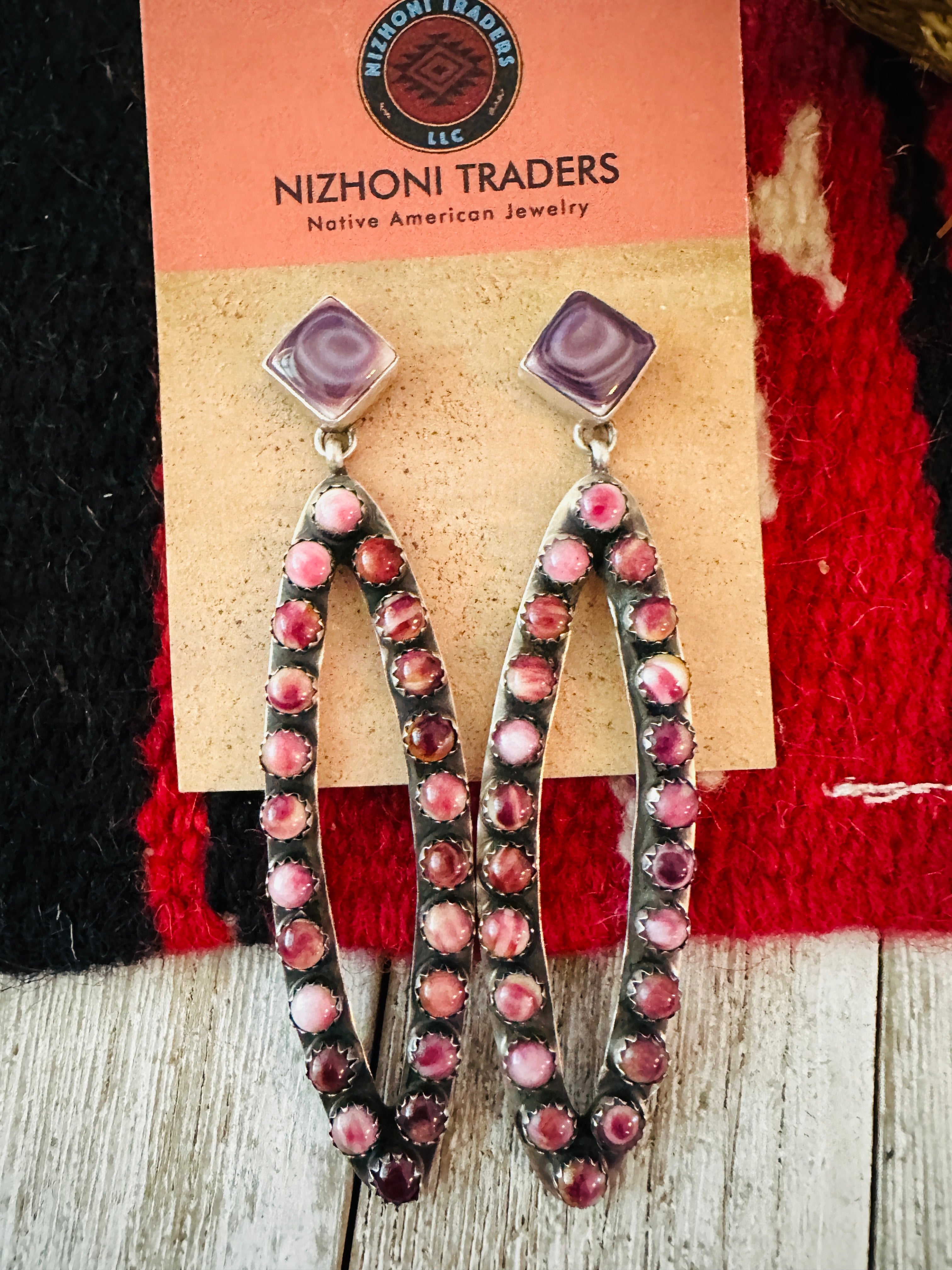 Handcrafted Sterling Silver & Purple Spiny Cluster Marquise Dangle Earrings