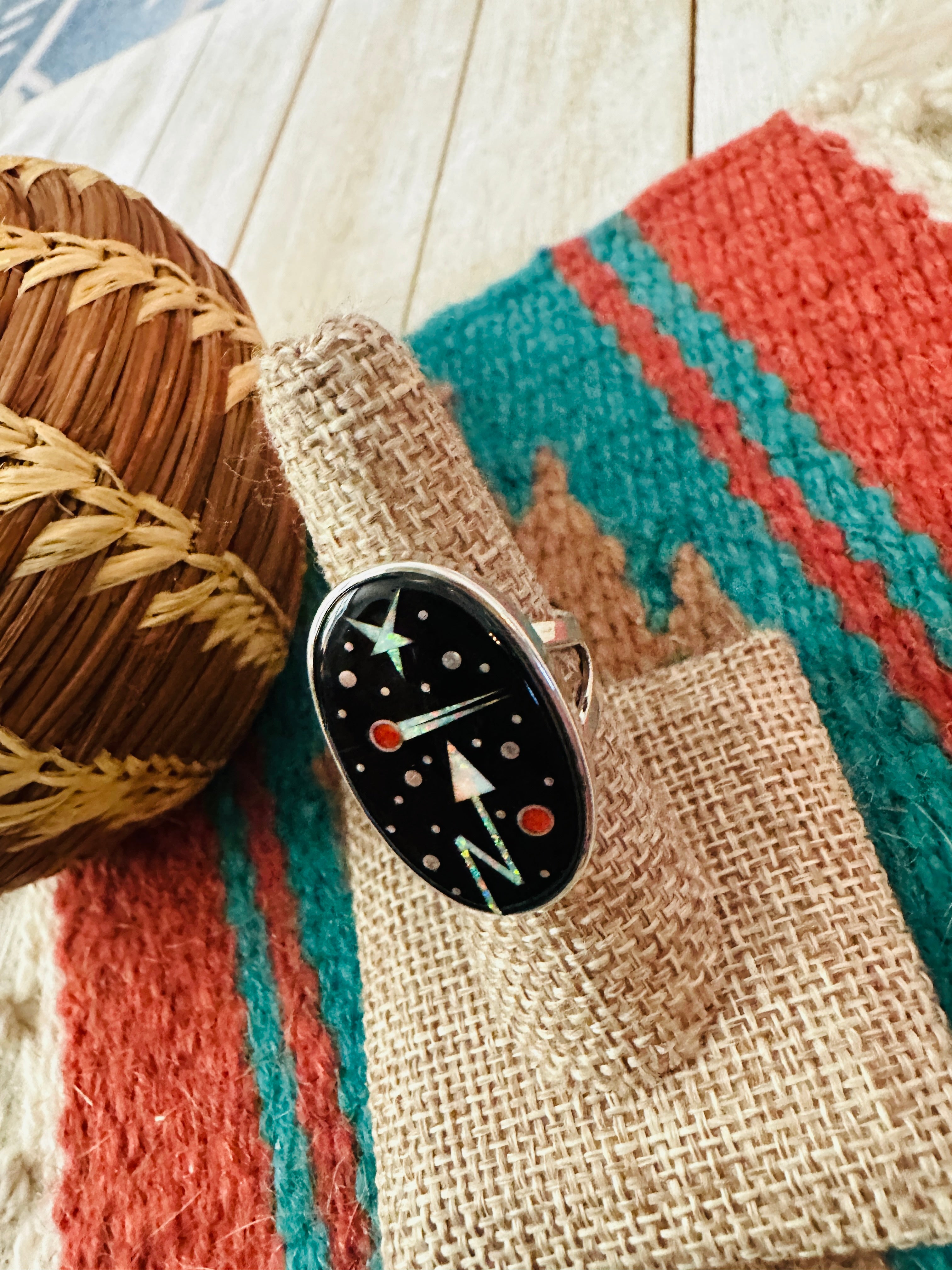 Handcrafted Multi Stone & Sterling Silver Inlay Starry Night Ring by Matthew Jack