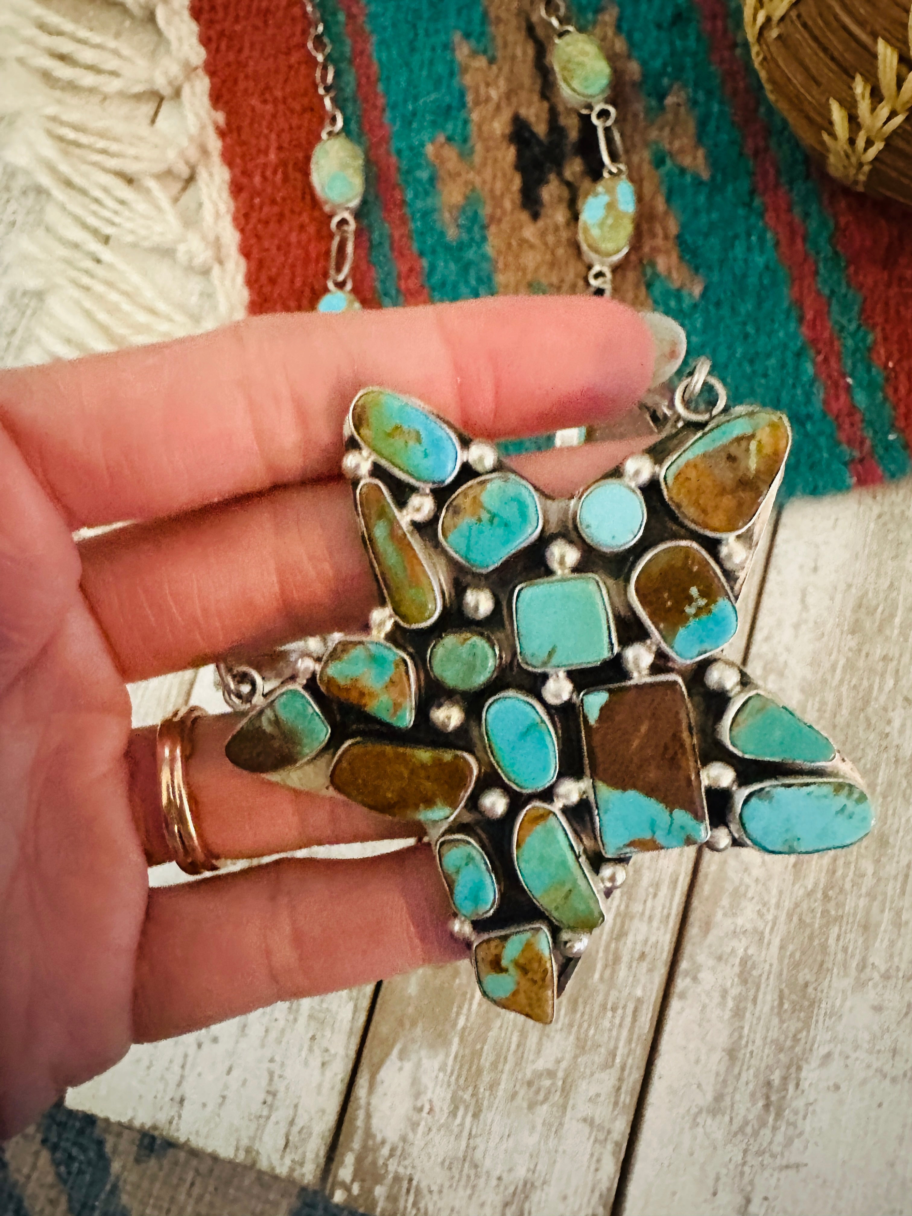 Navajo Sterling Silver & Royston Turquoise Star Necklace by Jacqueline Silver