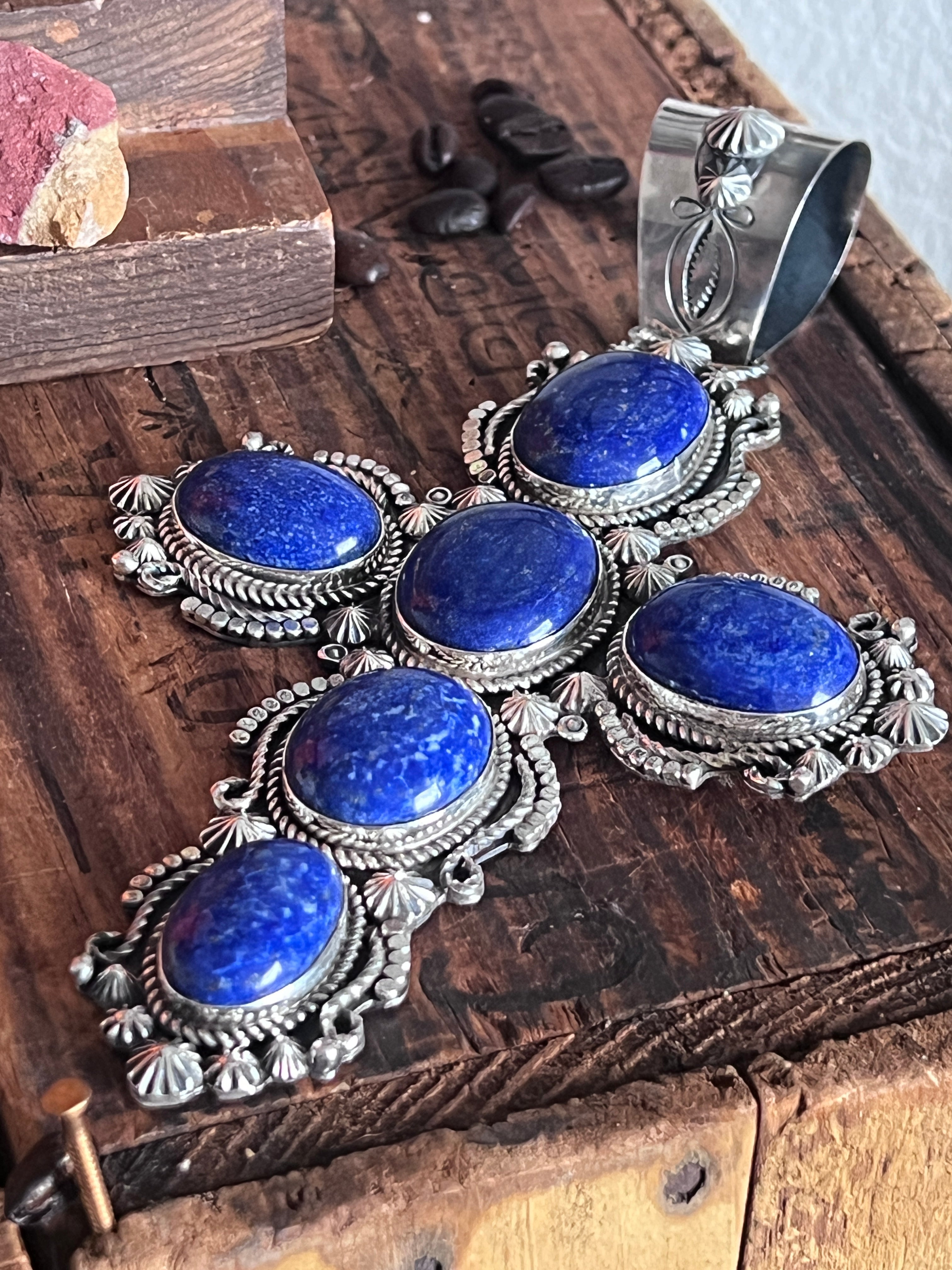 Epic Sterling Silver and Lapis Lazuli Cross Pendant by Rosella Paxson