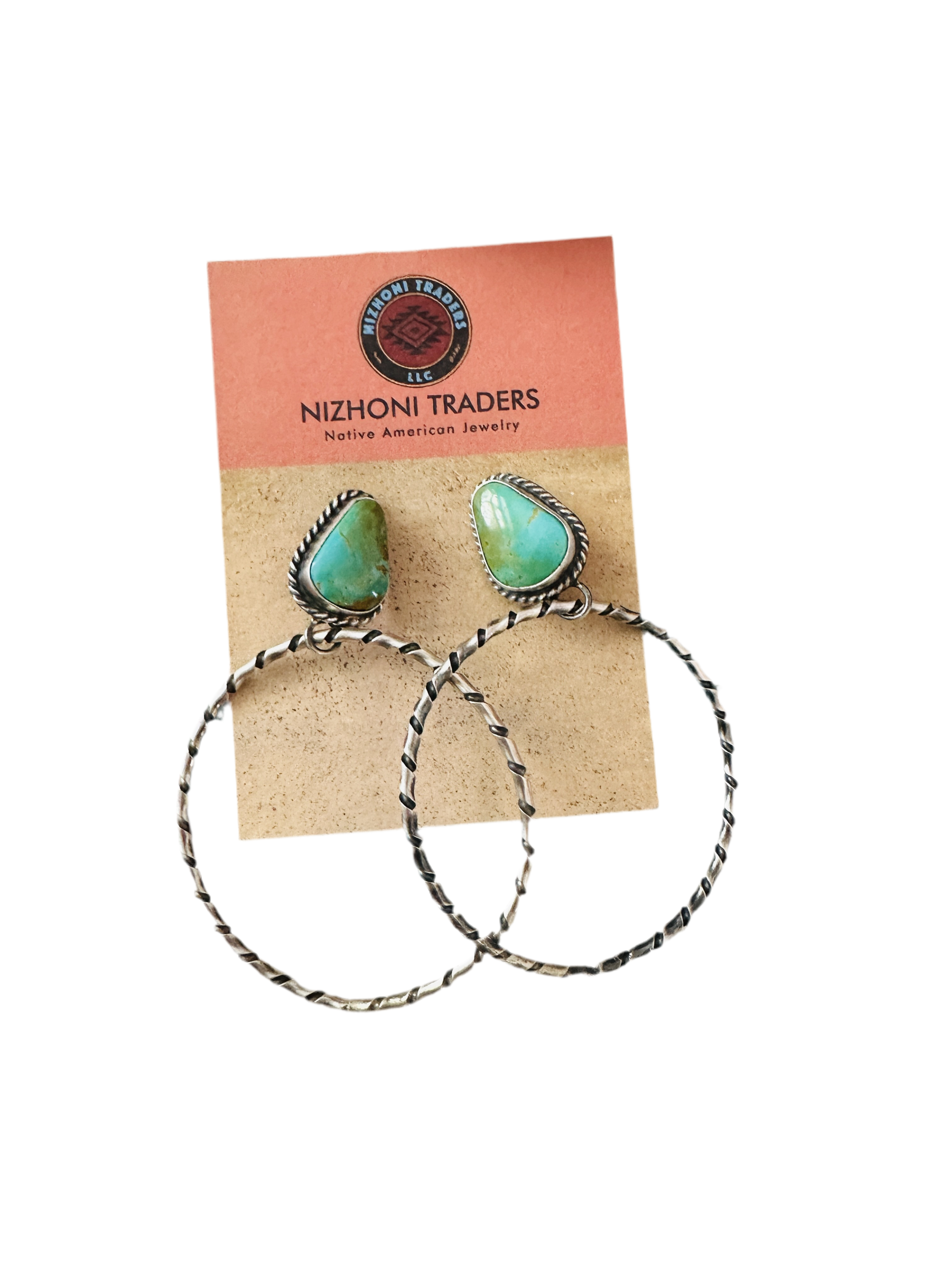 Navajo Turquoise and Sterling Silver Dangle Hoop Earrings