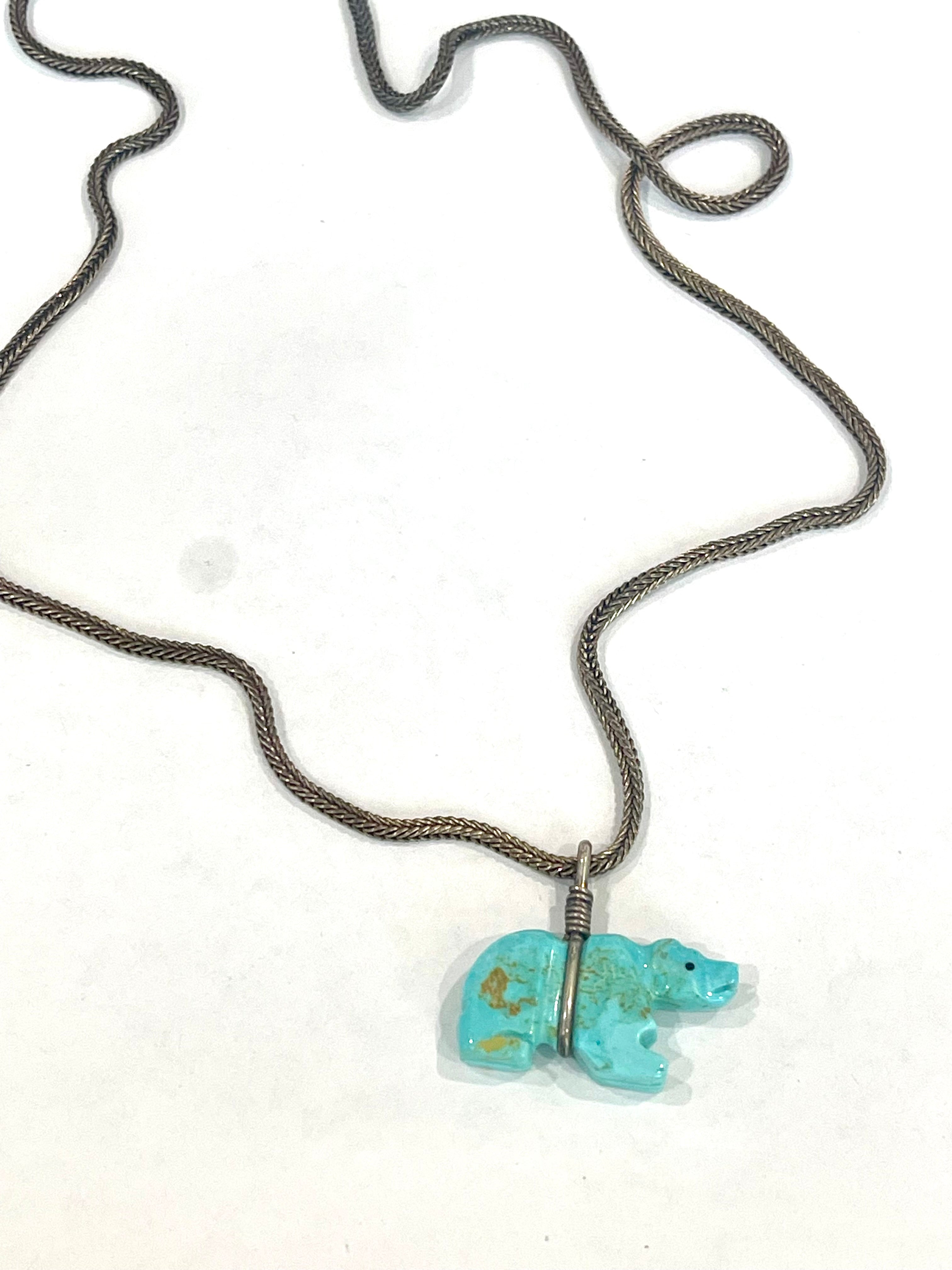 Vintage Old Pawn Turquoise and Sterling Silver Bear Necklace