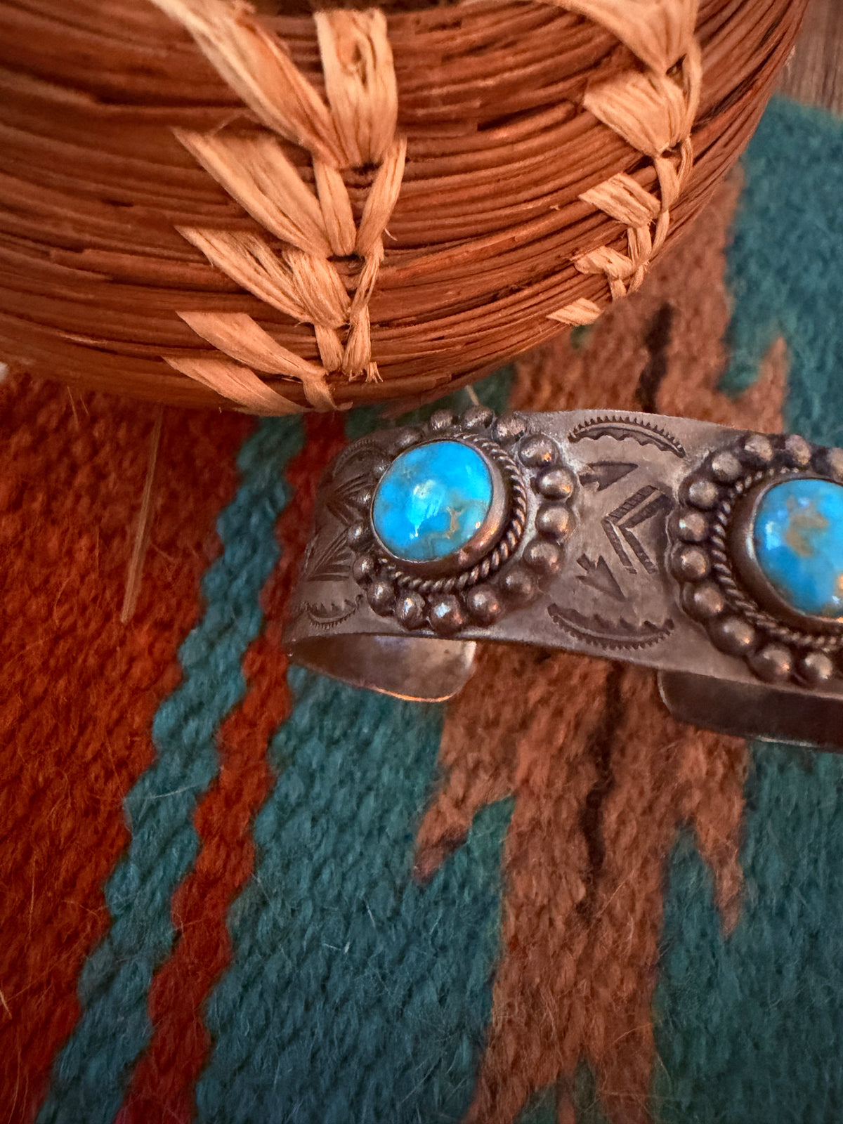 Handcrafted Old Pawn Sterling Silver & Turquoise Cuff Bracelet