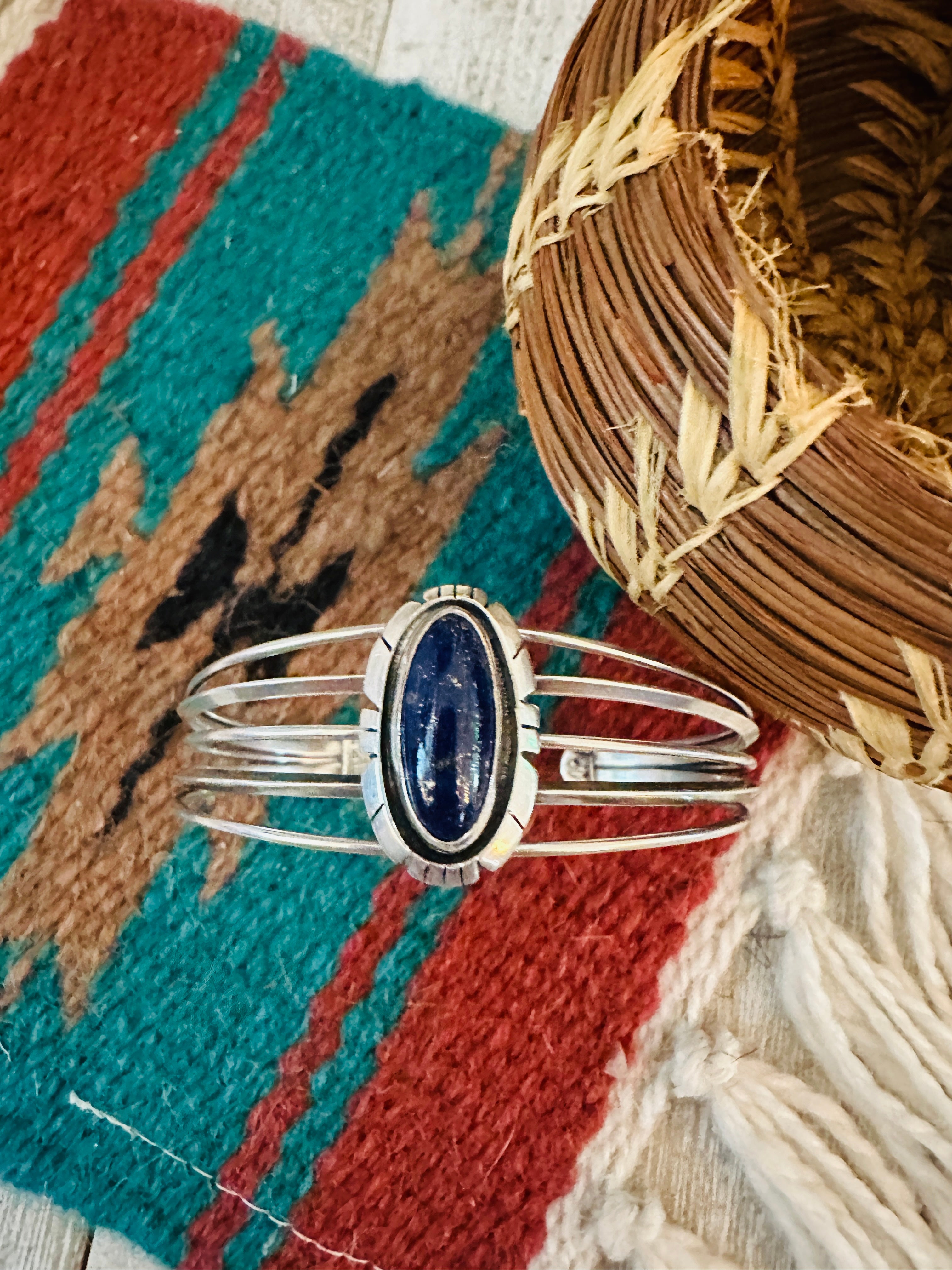 Navajo Sterling Silver & Lapis Cuff Bracelet