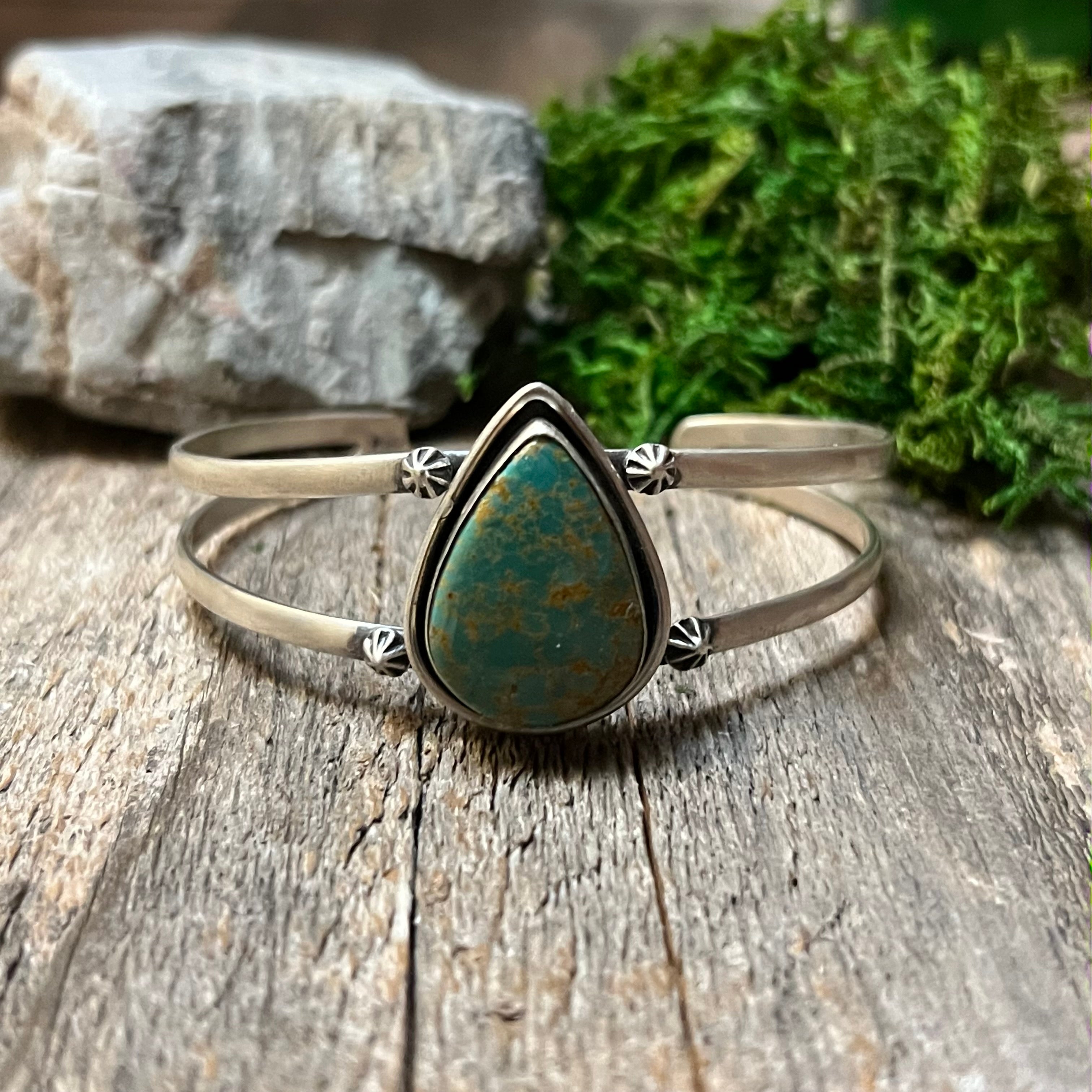 Handmade Turquoise & Sterling Silver Tear Drop Cuff Bracelet