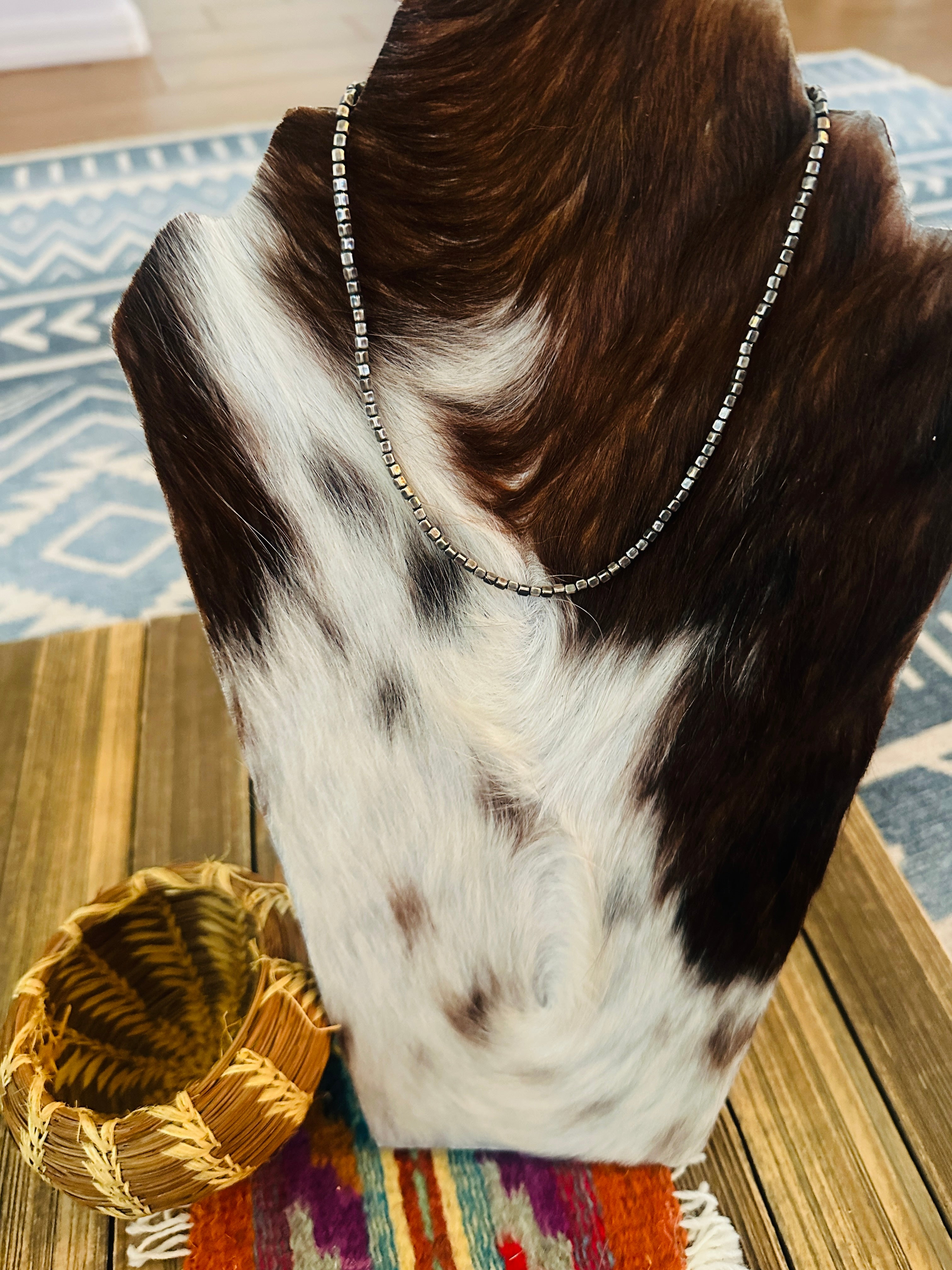 Handcrafted Sterling Silver Box Pearl Beaded 15” Necklace