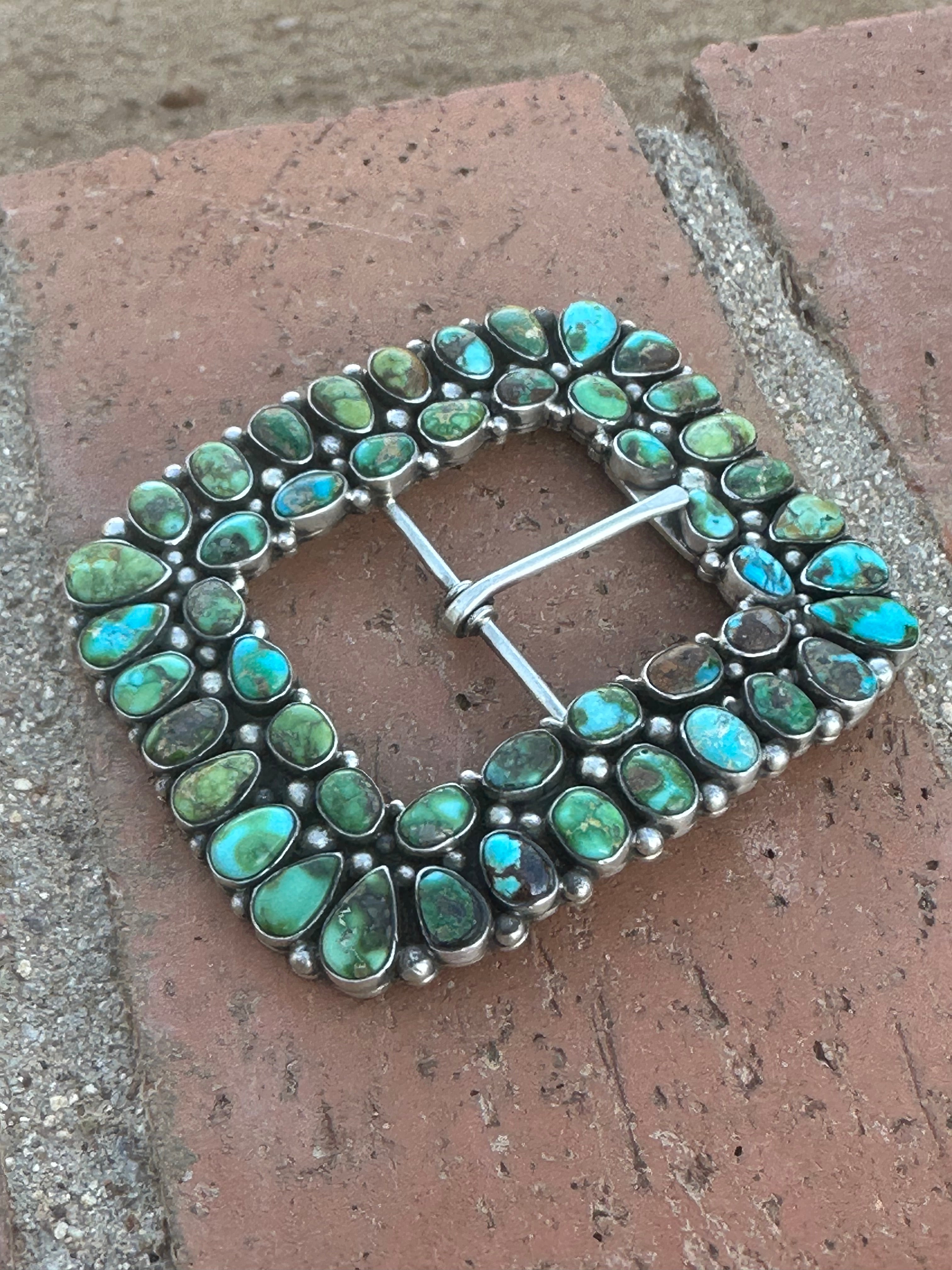 Handcrafted Turquoise & Sterling Silver Belt Buckle by Charles Johnson