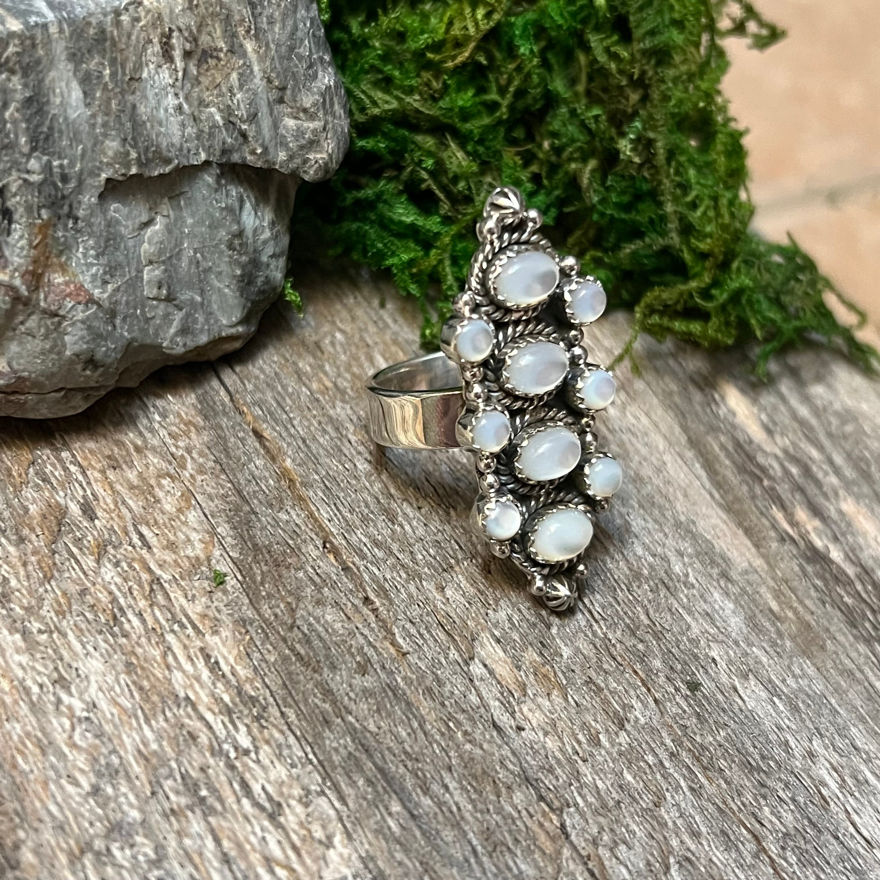 Handmade Sterling Silver & Mother of Pearl Cluster Ring