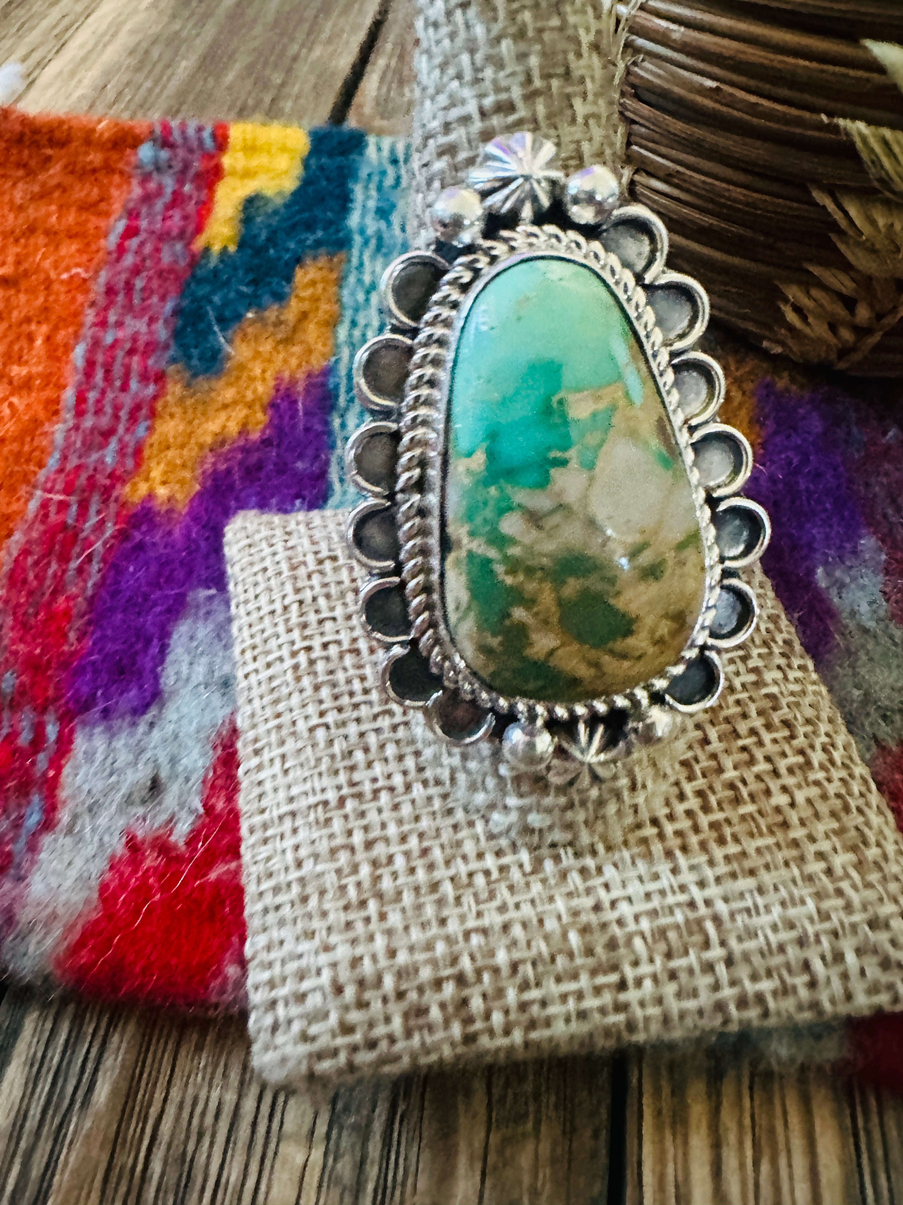 Handcrafted Turquoise & Sterling Silver Ring 9.5 by Rosella Paxson