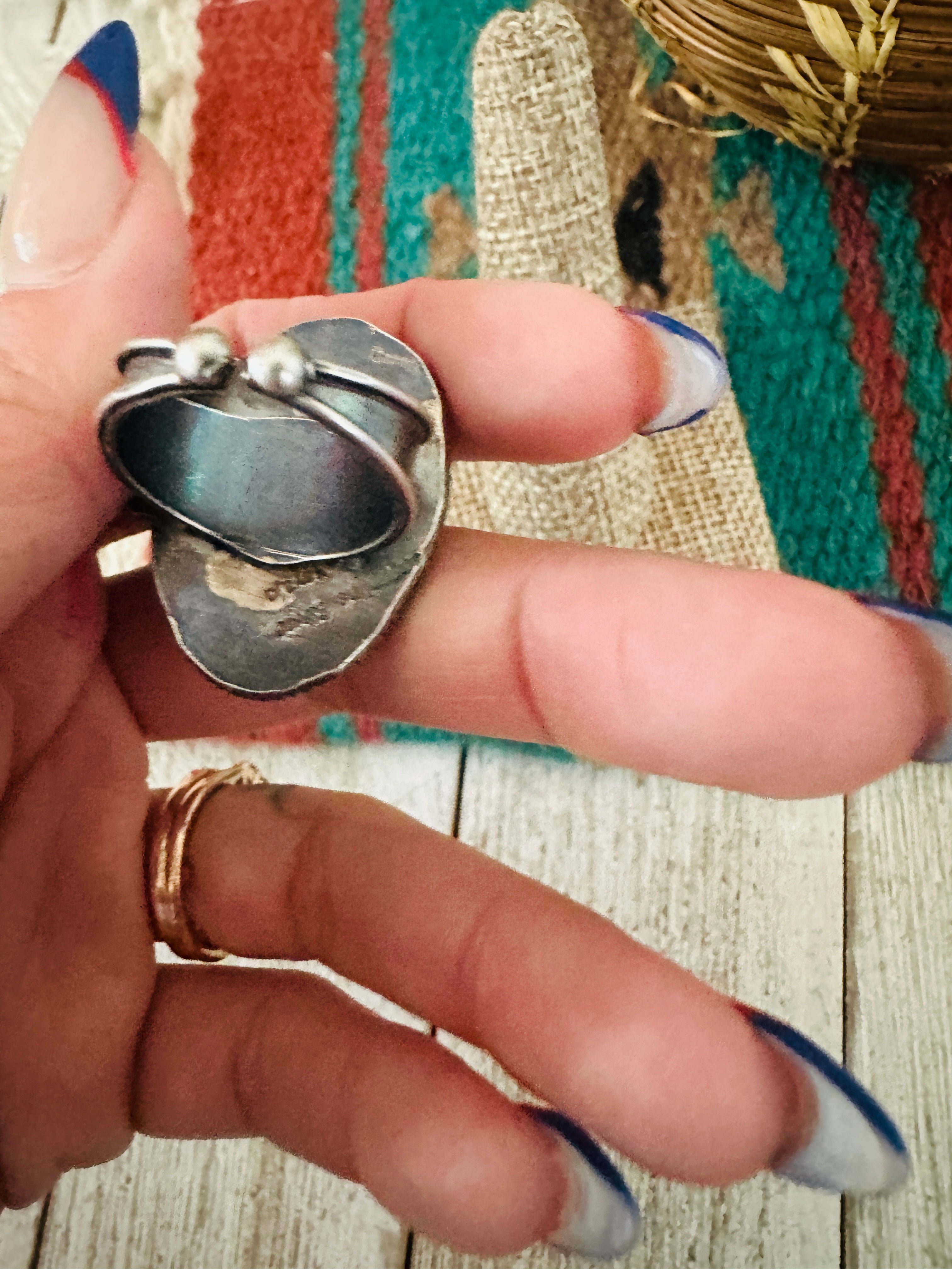 Handcrafted Turquoise & Sterling Silver Adjustable Ring by Jacqueline Silver