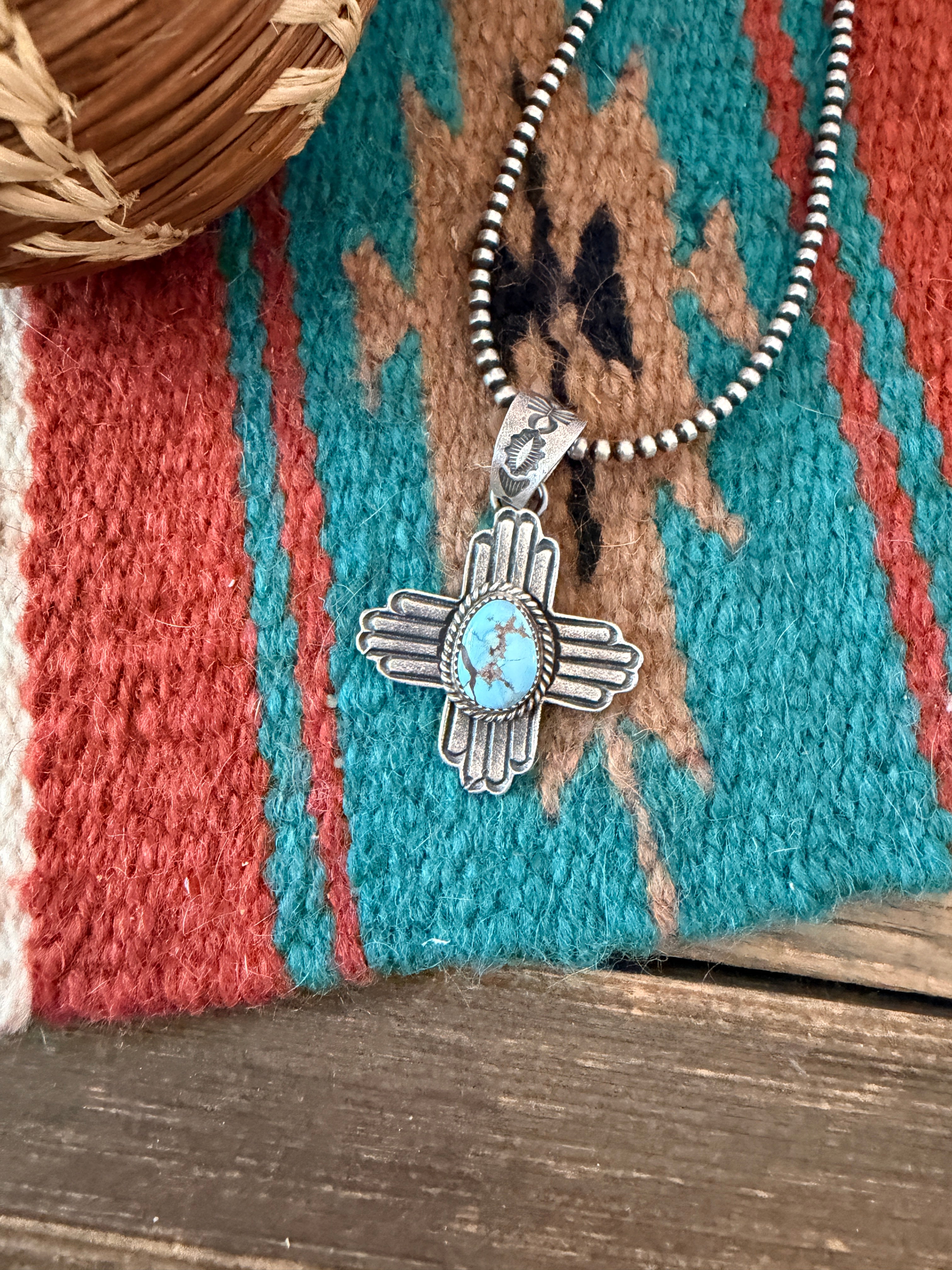 Handcrafted Sterling Silver & Golden Hills Turquoise Cross Pendant by Kevin Billah