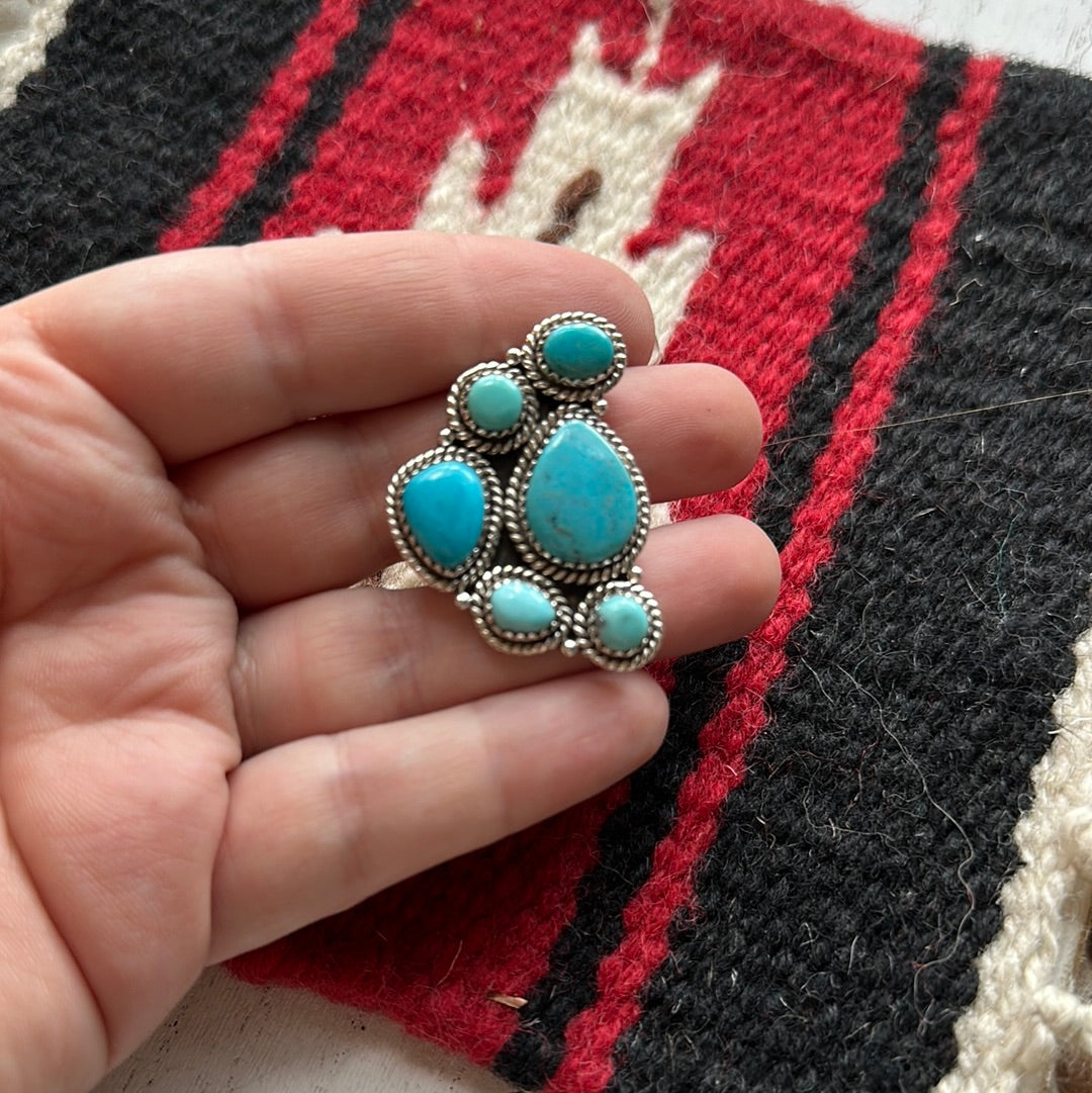 Beautiful Handmade Turquoise And Sterling Silver Adjustable Ring Signed Nizhoni