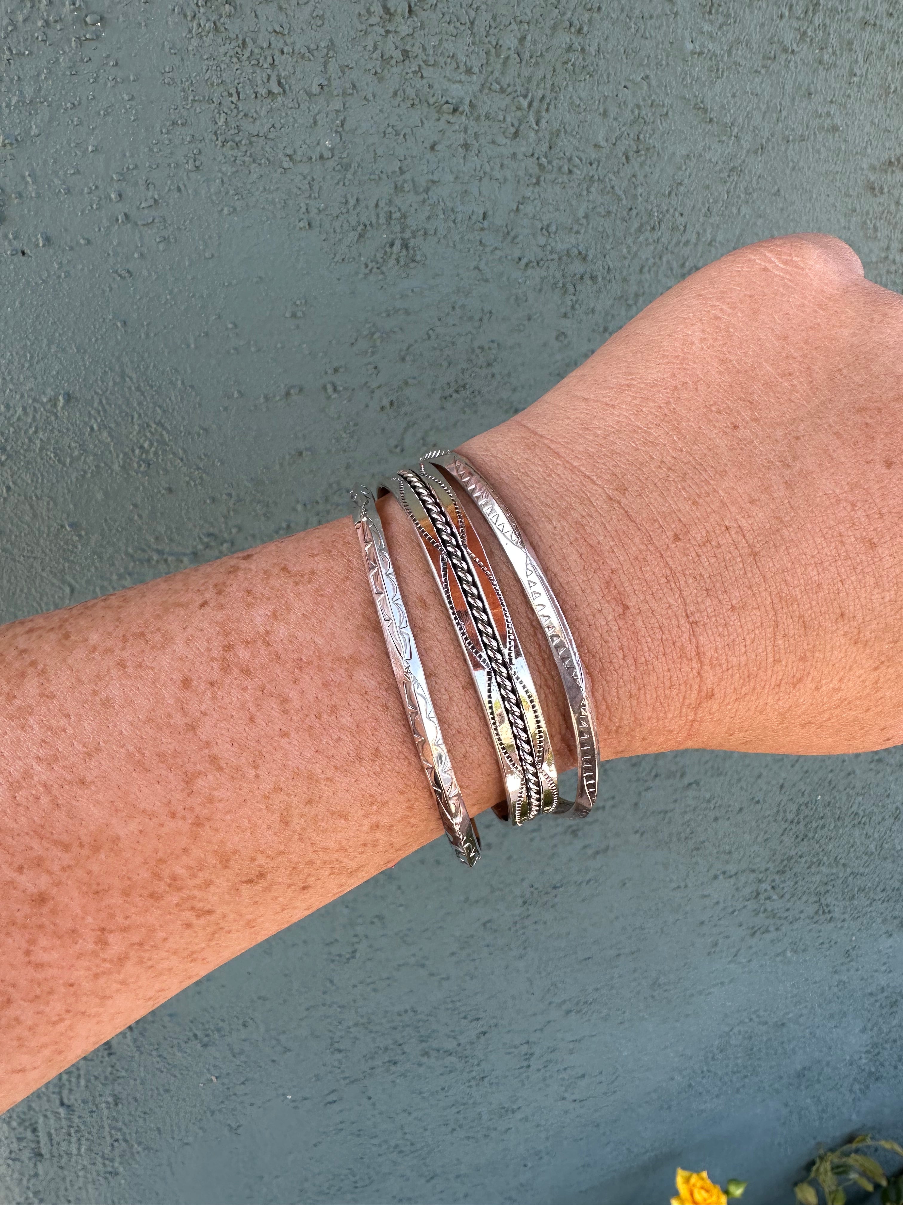 Handcrafted “The Tahe Stacker” Sterling Silver Star Adjustable Thin Cuff Bracelet Signed L Tahe