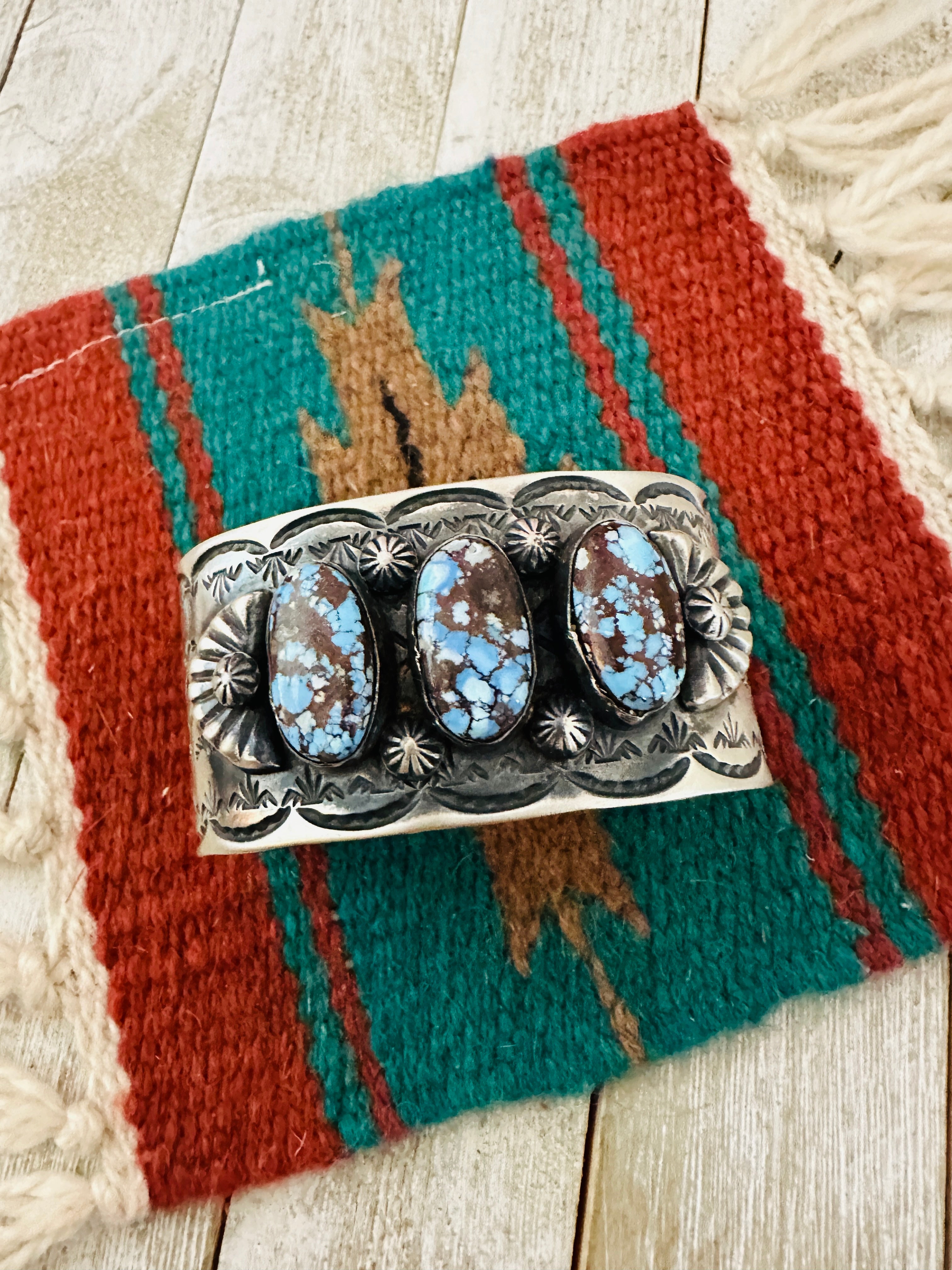Handcrafted Sterling Silver & Golden Hills Turquoise Cuff Bracelet by Chimney Butte /